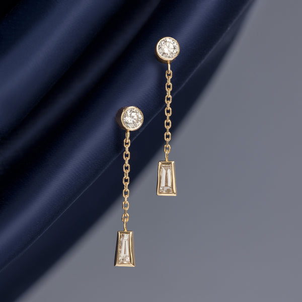Alexis Russell  Earrings 'Date Night' Baguette Diamond Drop Earrings | Yellow Gold