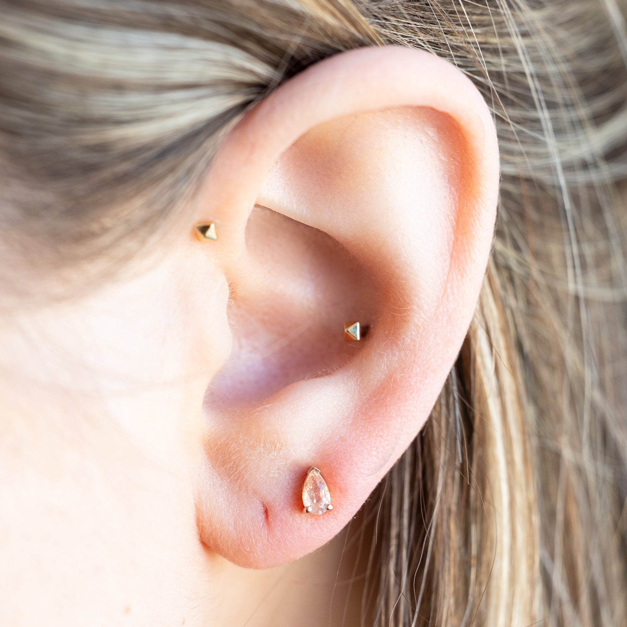 The Peachy-Pink Sunstone Stud Earrings | Yellow, Rose or White Gold