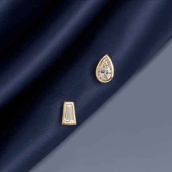 Alexis Russell  Earrings 'It Girl' Baguette + Pear Diamond Stud Earrings | Yellow Gold