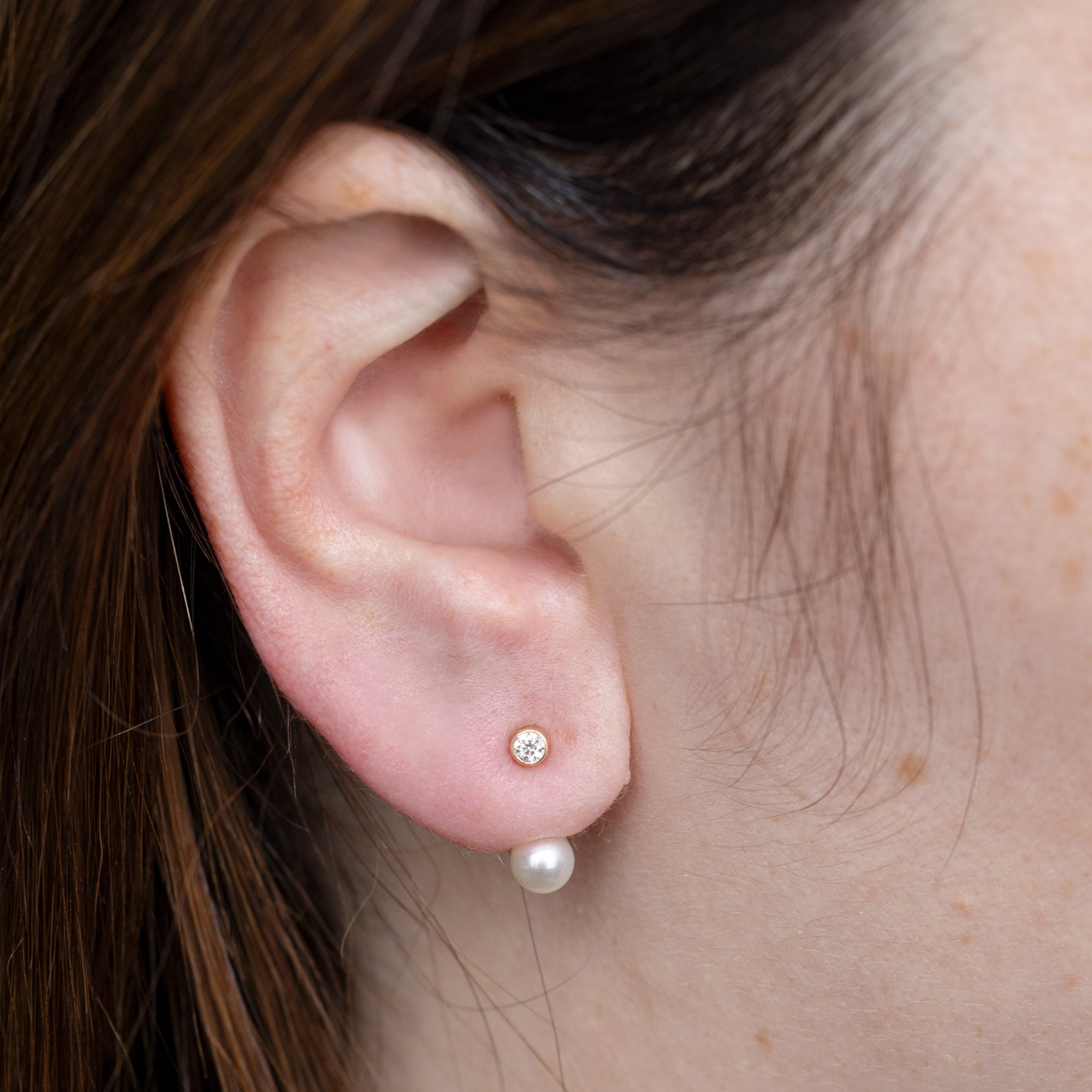 Alexis Russell  Earrings Pearl and Round Diamond Ear Jackets | Yellow Gold or Sterling Silver