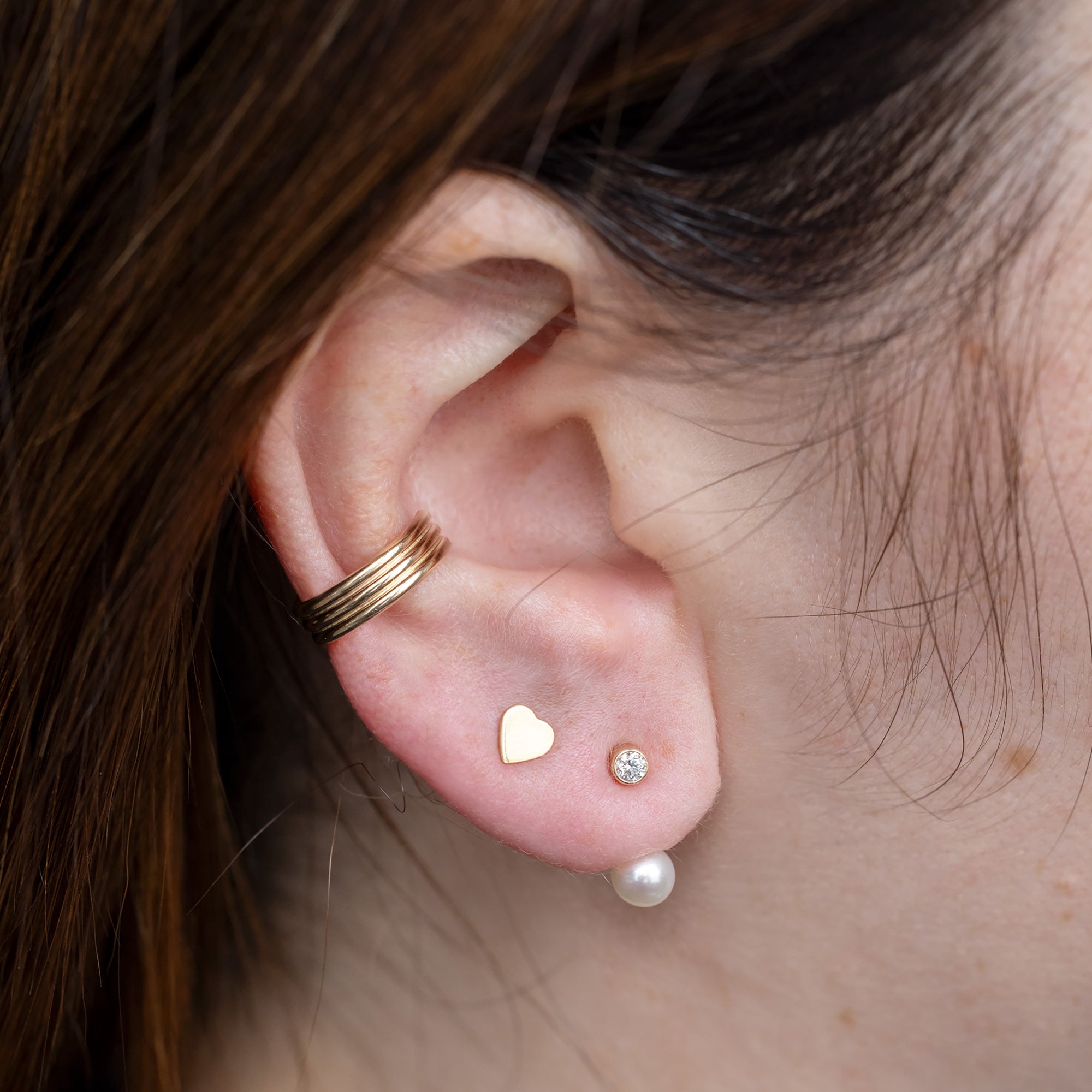 Alexis Russell  Earrings Pearl and Round Diamond Ear Jackets | Yellow Gold or Sterling Silver