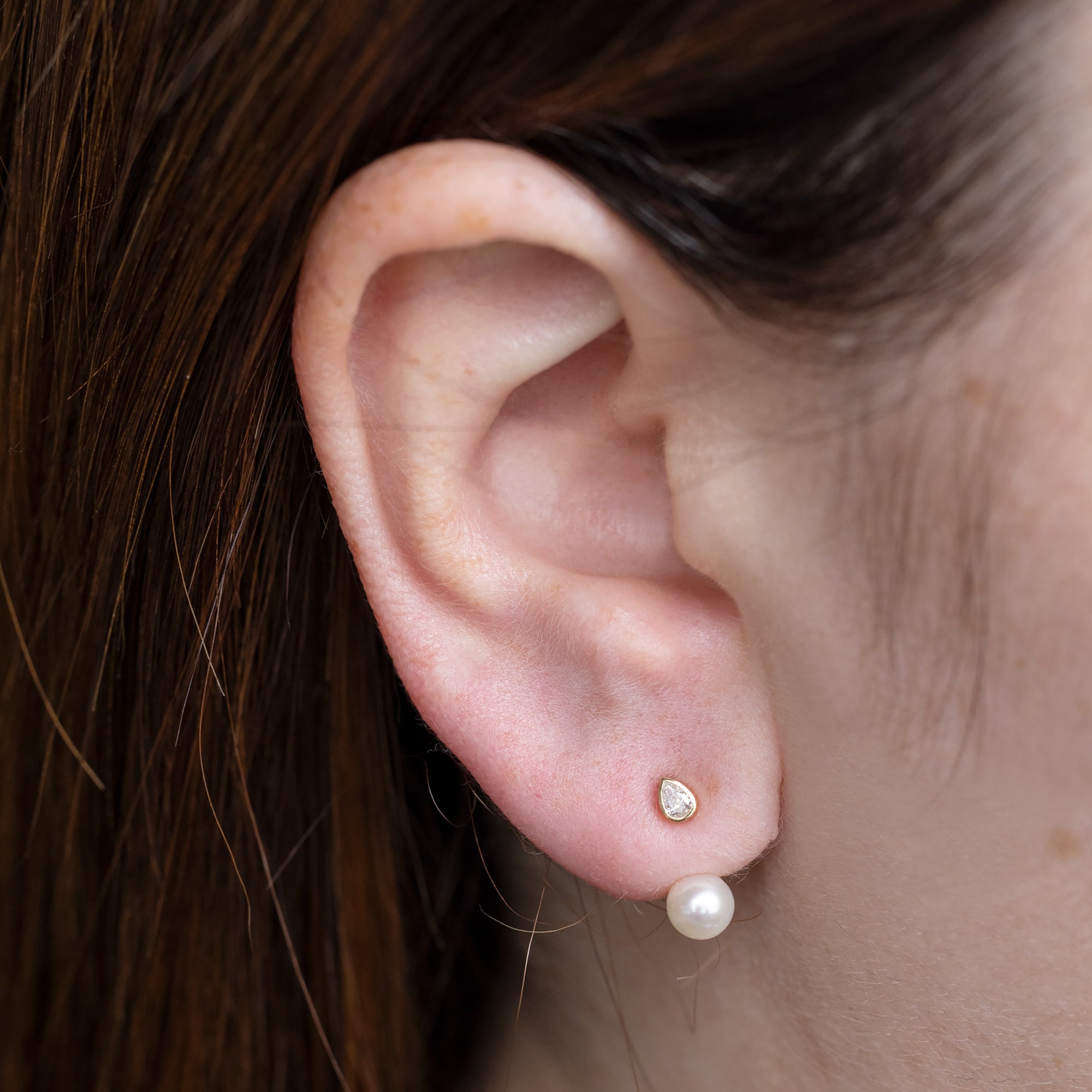 Alexis Russell  Earrings Pearl and Pear Diamond Ear Jackets | Yellow Gold or Sterling Silver