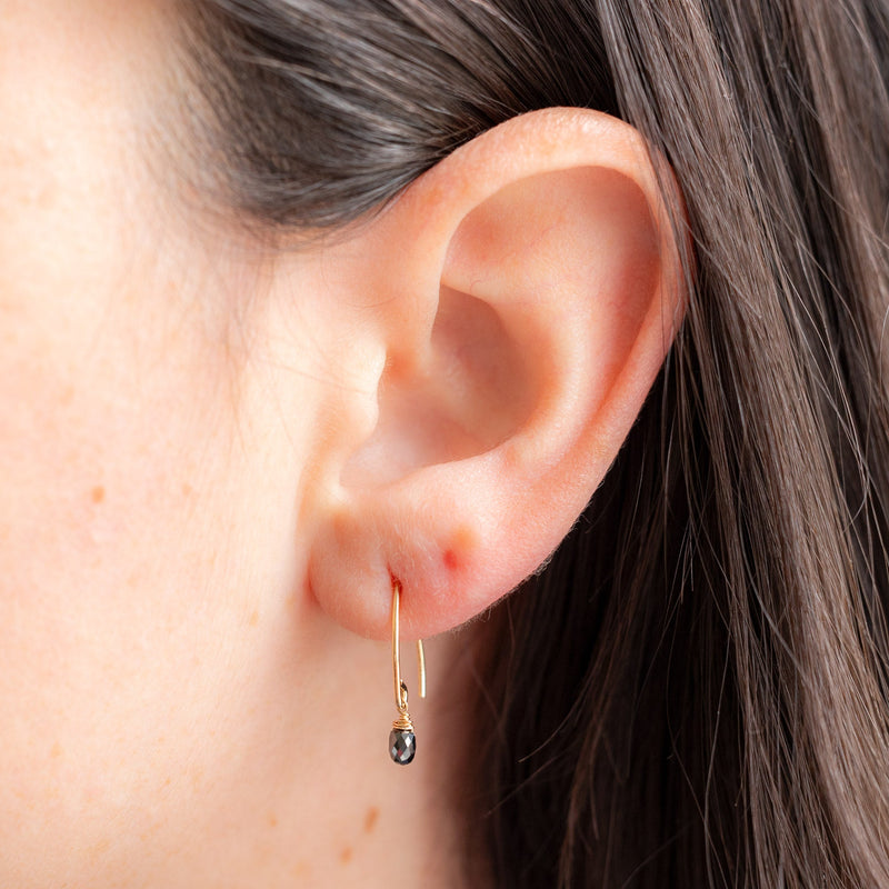 The Simple Black Diamond Drop Earrings Yellow Gold Filled Alexis Russell