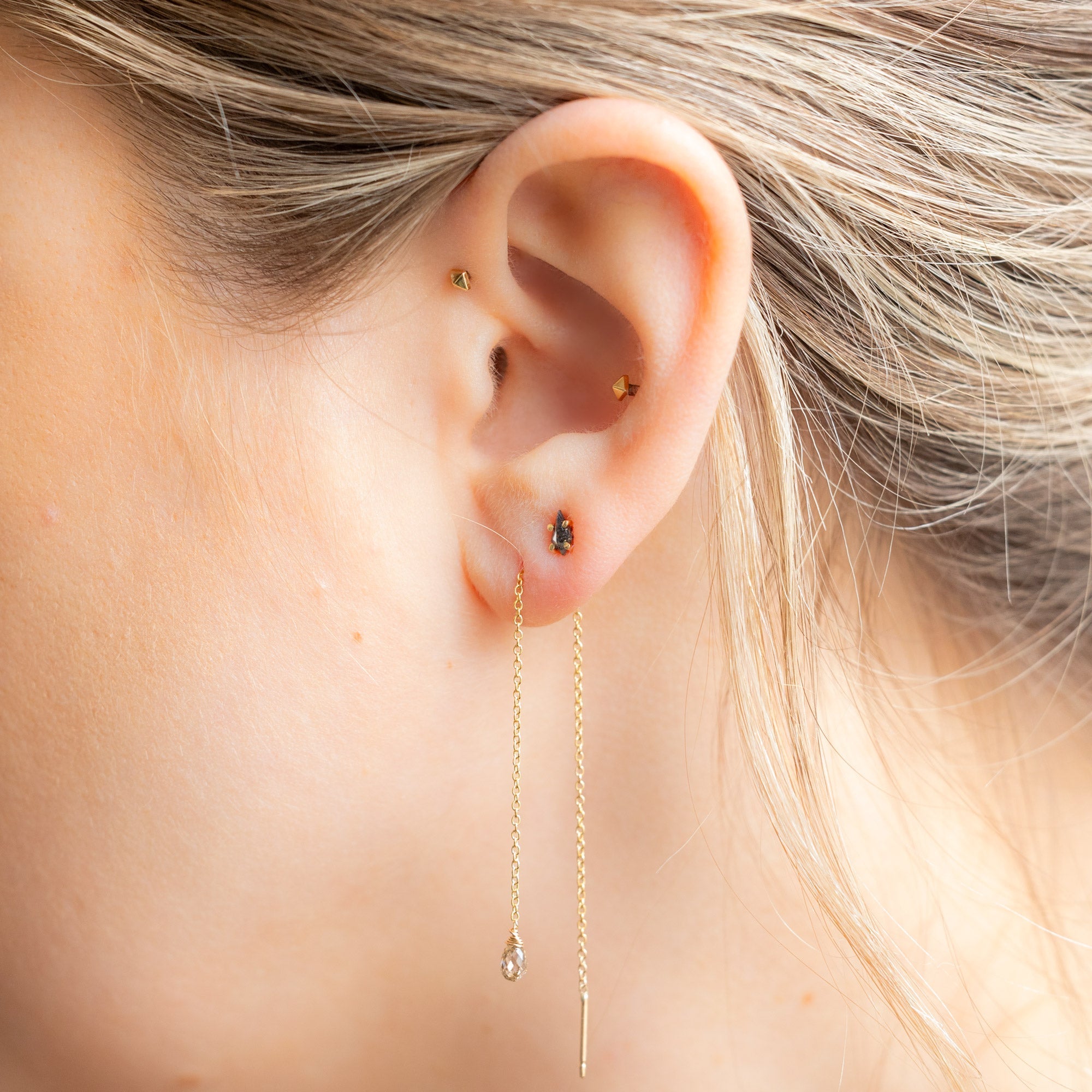 The Simple Champagne Diamond Drop Thread Earrings | Yellow or Rose Gold