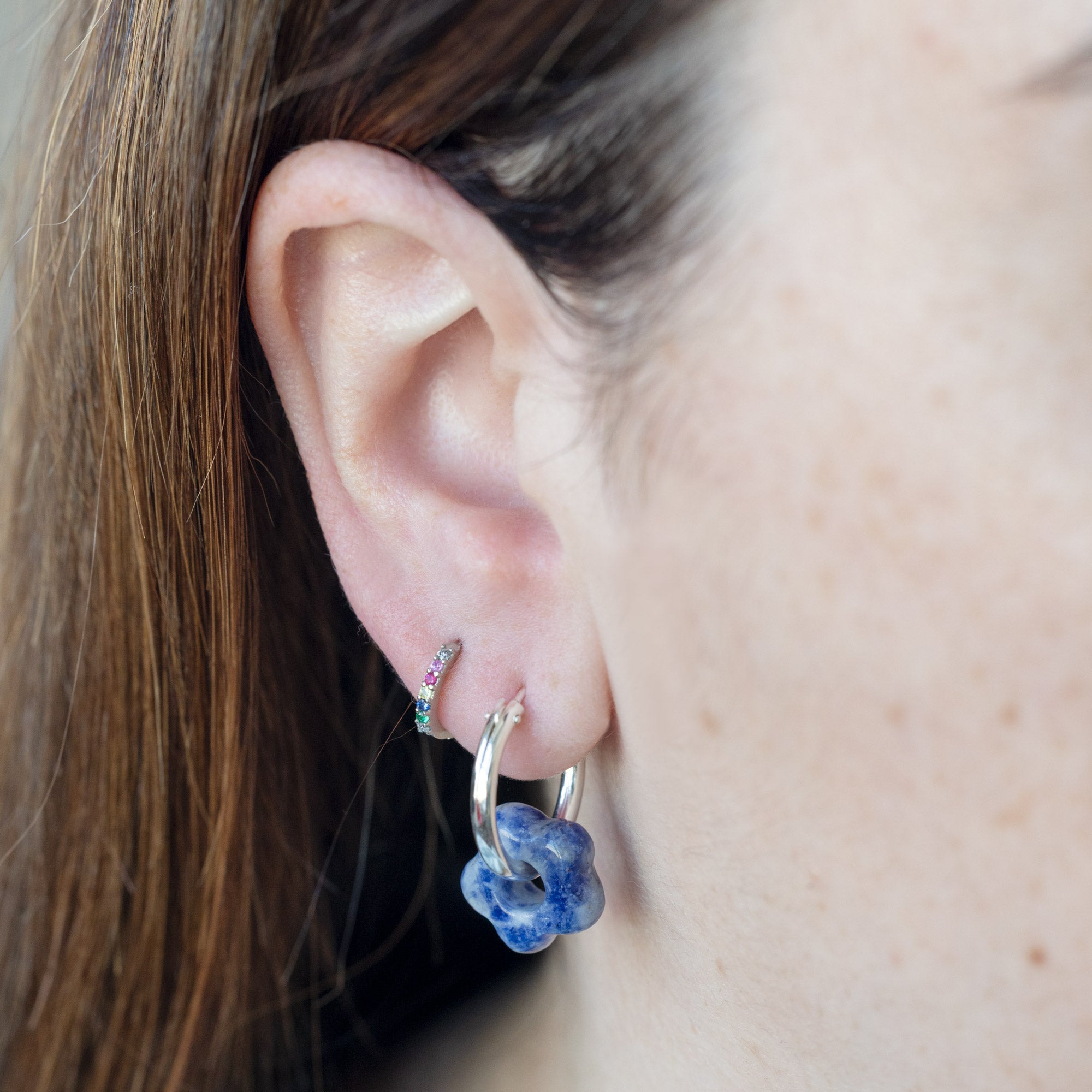 Alexis Russell  Earrings Lazy Daisy Gemstone Hoop Earrings | Sterling Silver