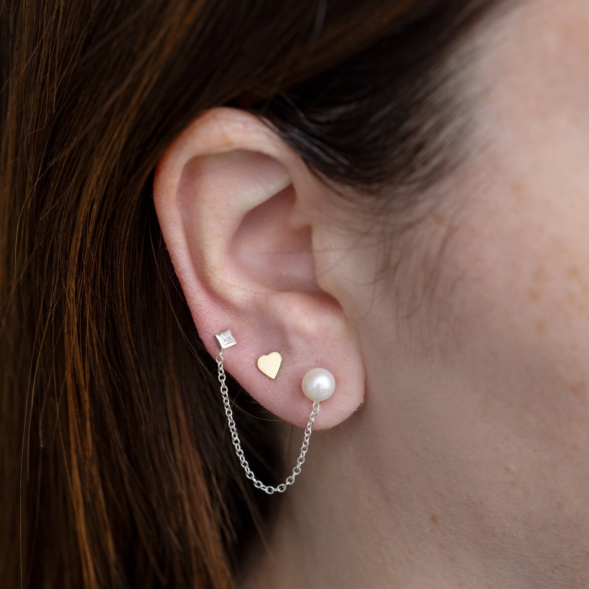 Alexis Russell  Earrings Pearl and Princess Diamond Chain Earring | Yellow Gold or Sterling Silver
