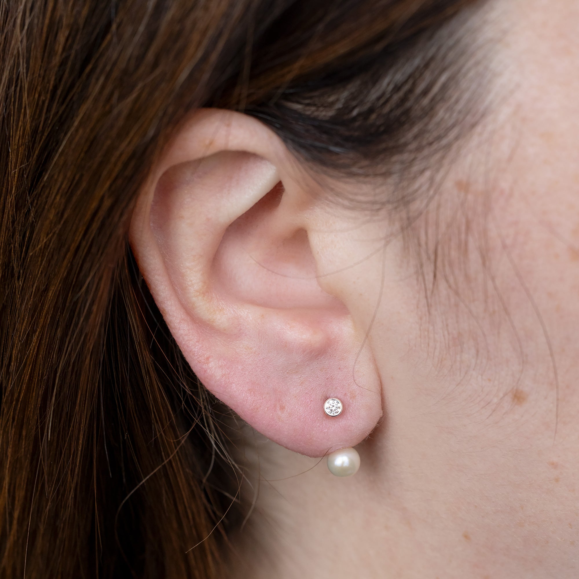 Alexis Russell  Earrings Pearl and Round Diamond Ear Jackets | Yellow Gold or Sterling Silver