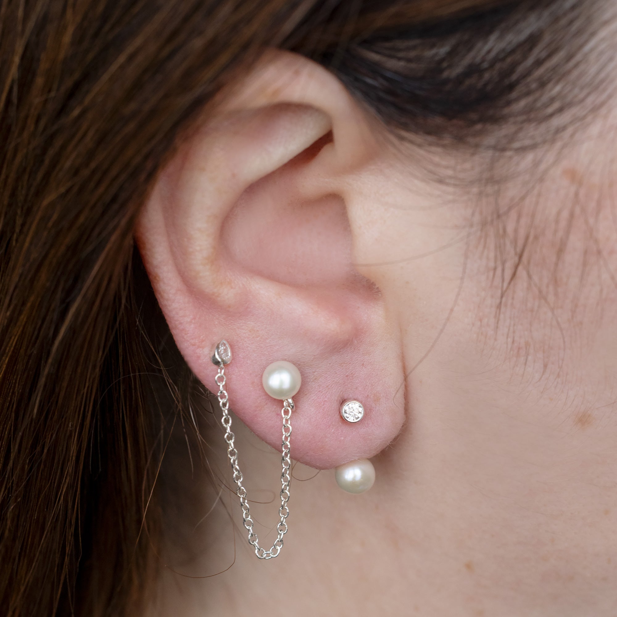 Alexis Russell  Earrings Pearl and Round Diamond Ear Jackets | Yellow Gold or Sterling Silver