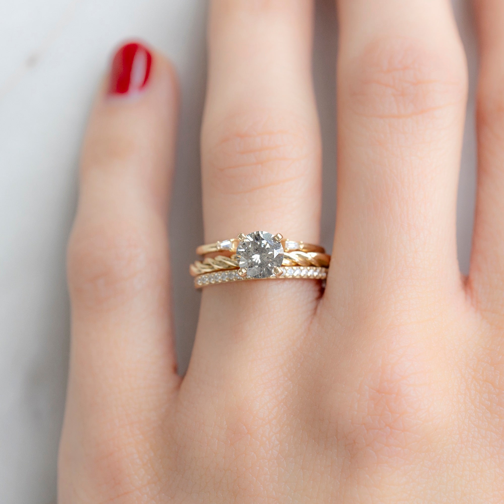 Alexis Russell  Engagement Rings The Braided Ring | 1.06ct Round Salt and Pepper Diamond in 14K Yellow Gold