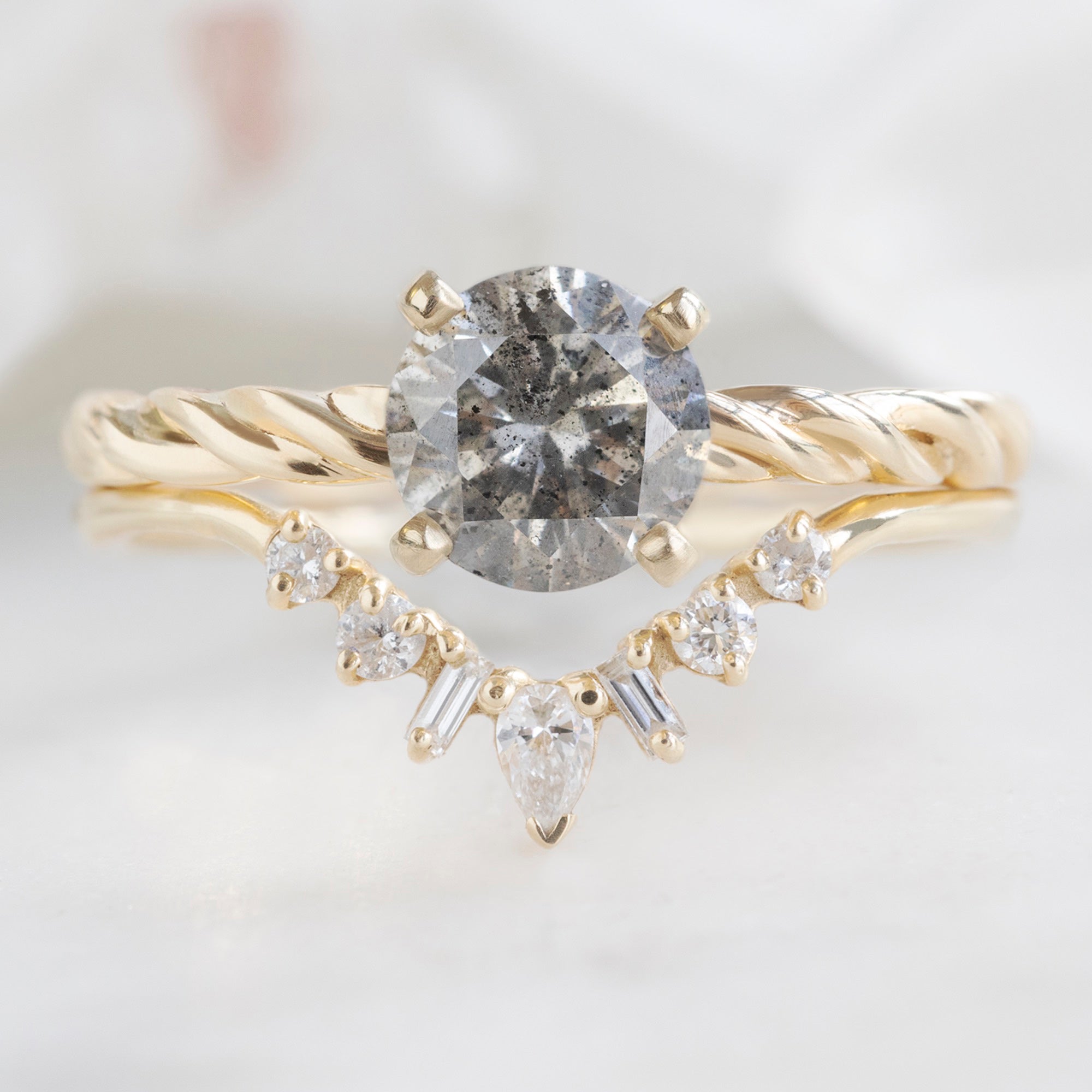 Alexis Russell  Engagement Rings The Braided Ring | 1.06ct Round Salt and Pepper Diamond in 14K Yellow Gold
