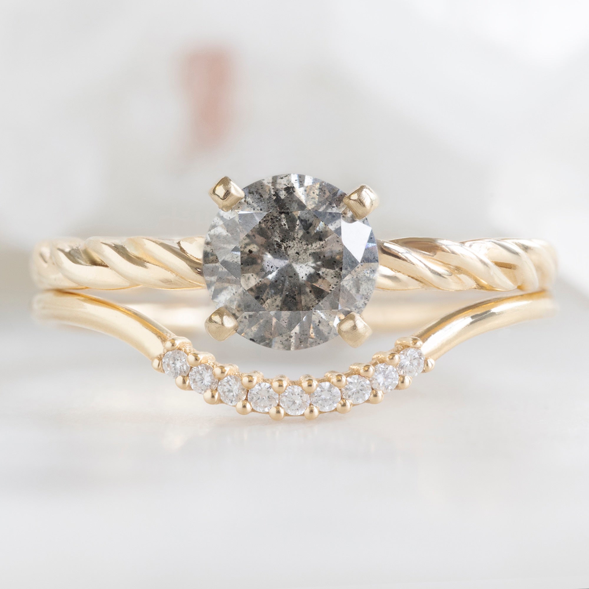 Alexis Russell  Engagement Rings The Braided Ring | 1.06ct Round Salt and Pepper Diamond in 14K Yellow Gold