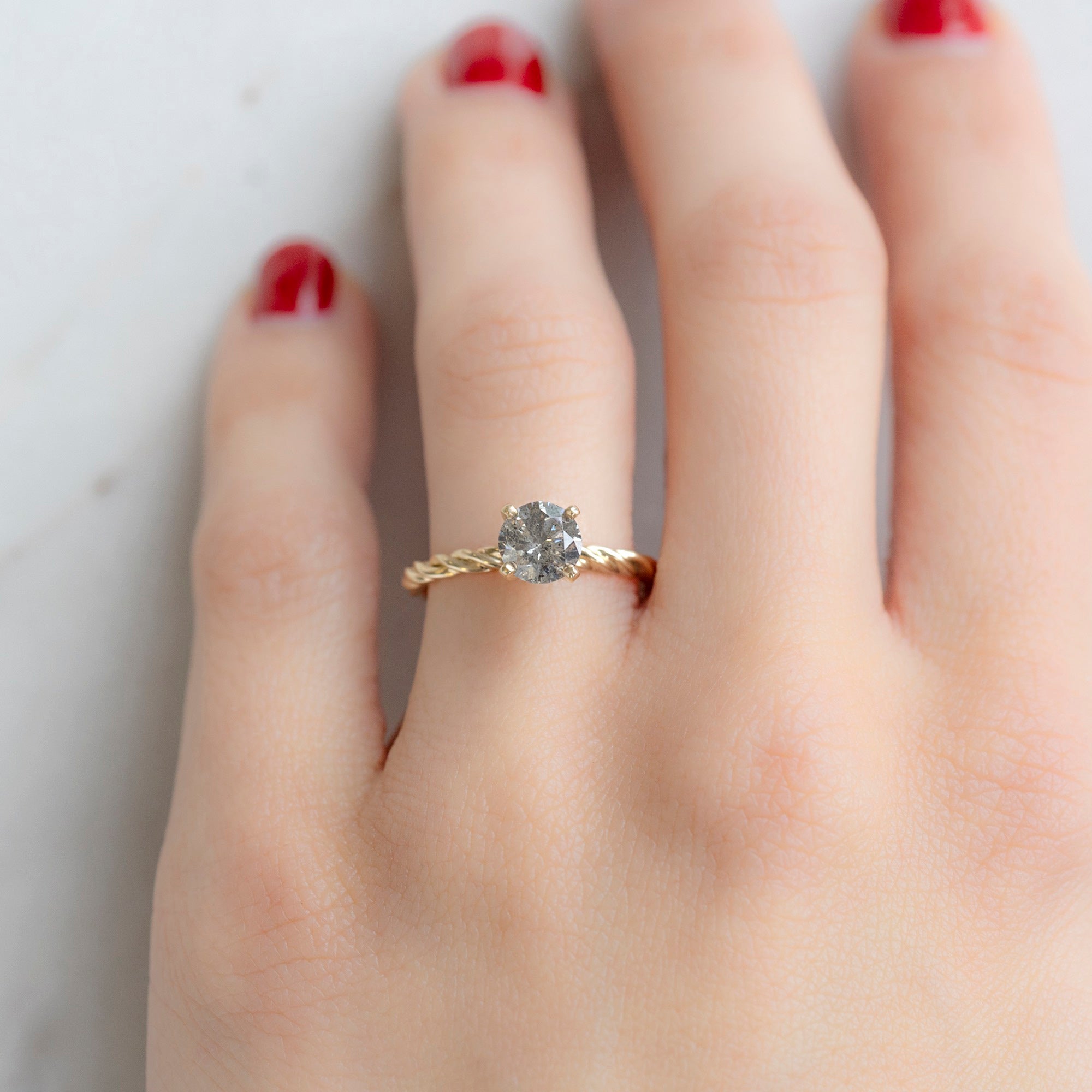 Alexis Russell  Engagement Rings The Braided Ring | 1.06ct Round Salt and Pepper Diamond in 14K Yellow Gold