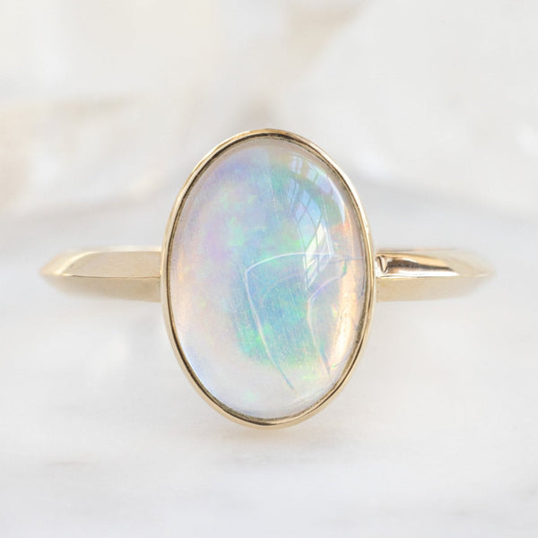 The Hazel Ring | 1.97ct Oval Australian Opal in 14K Yellow Gold