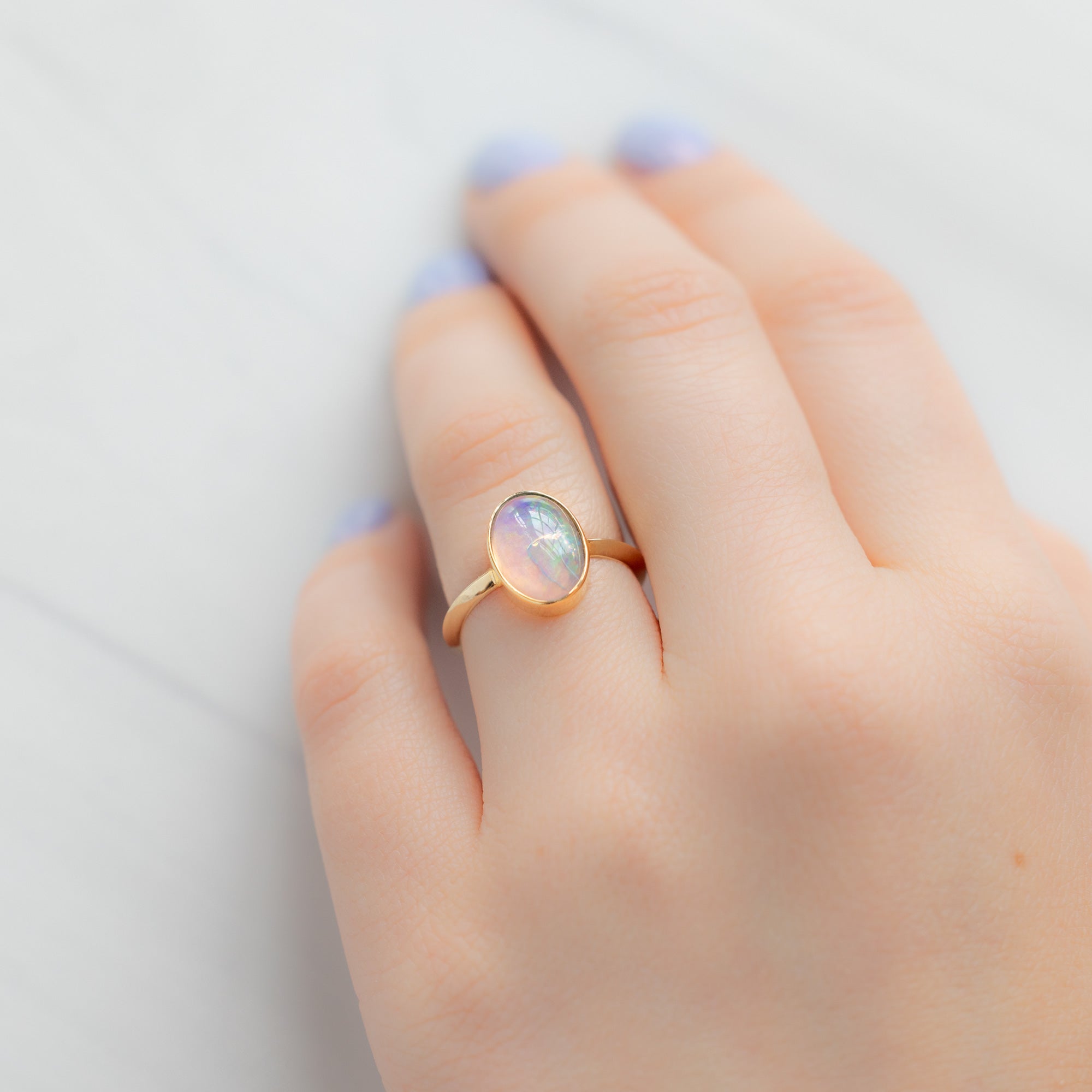 The Hazel Ring | 1.97ct Oval Australian Opal in 14K Yellow Gold