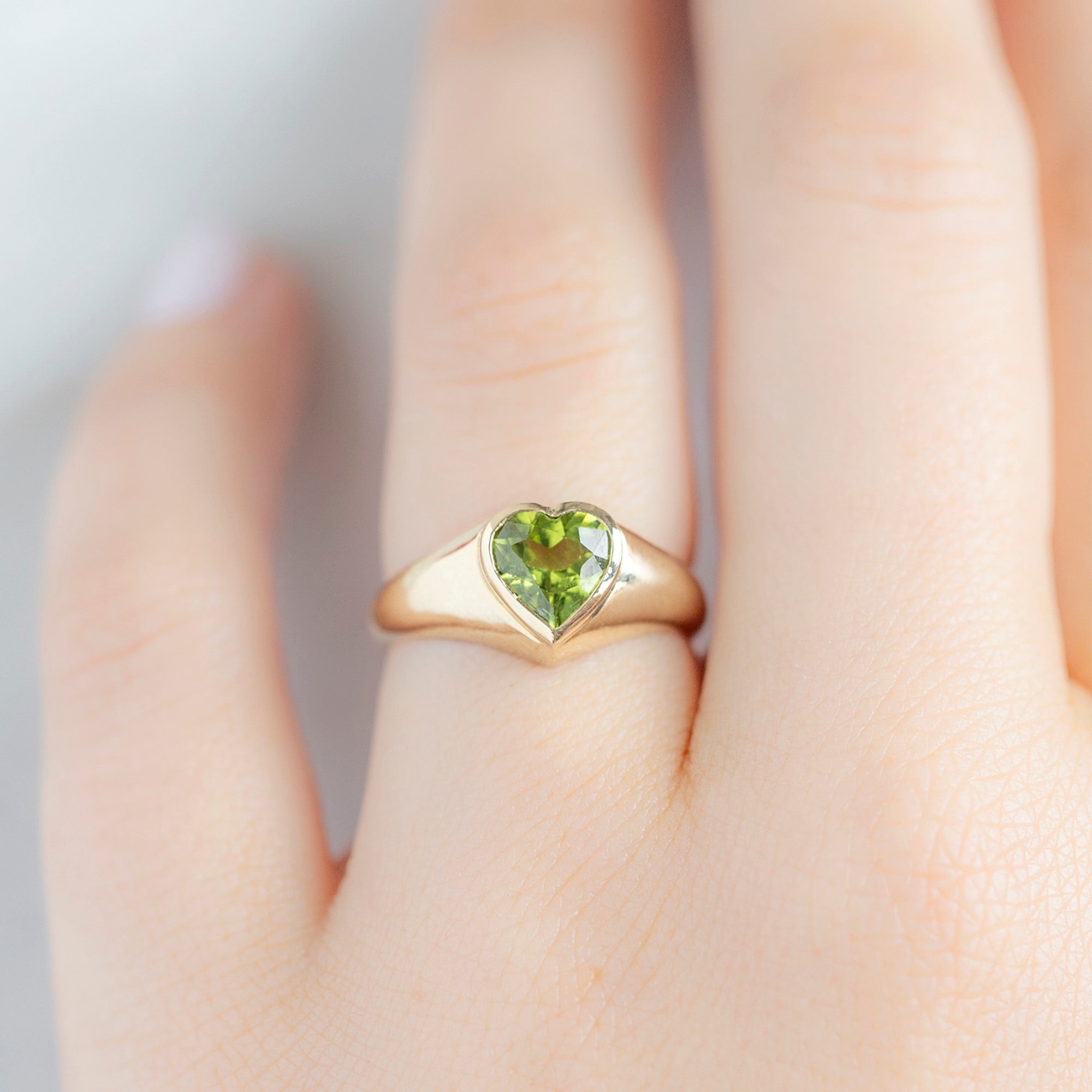 The Signet Ring | 1.39ct Heart Peridot in 14K Yellow Gold