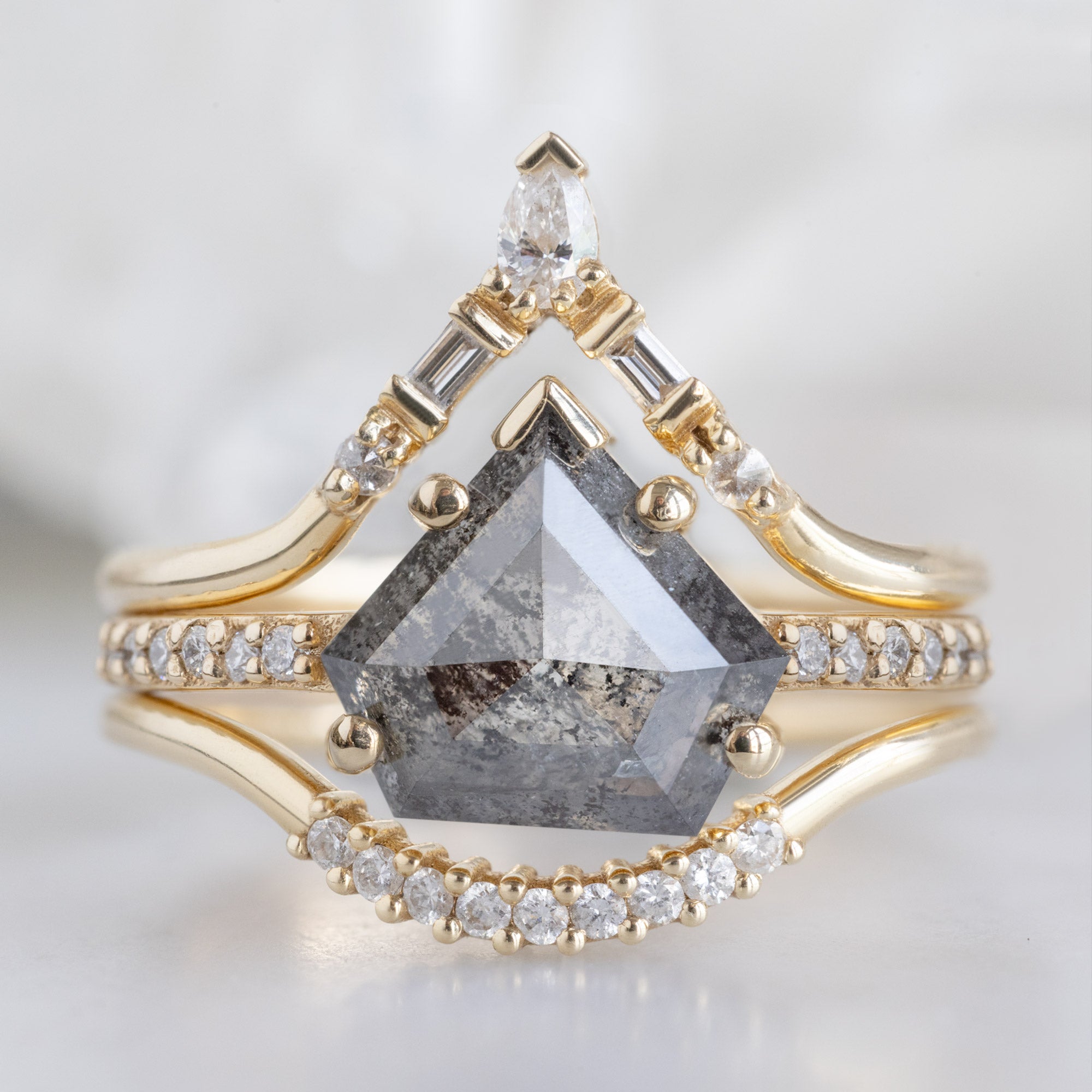Alexis Russell Engagement Rings The Willow Ring | 2.19ct Shield Salt and Pepper Diamond in 14K Yellow Gold