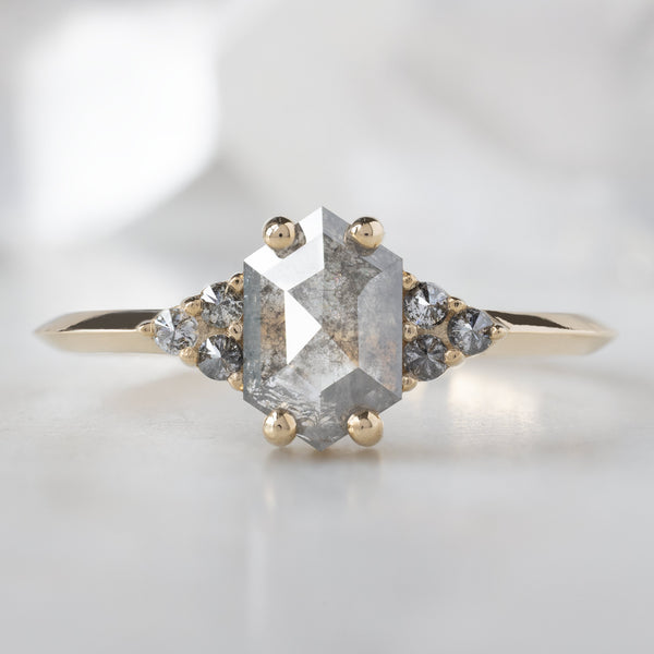 The Ivy Ring | 0.63ct Hexagon Grey Diamond in 14K Yellow Gold