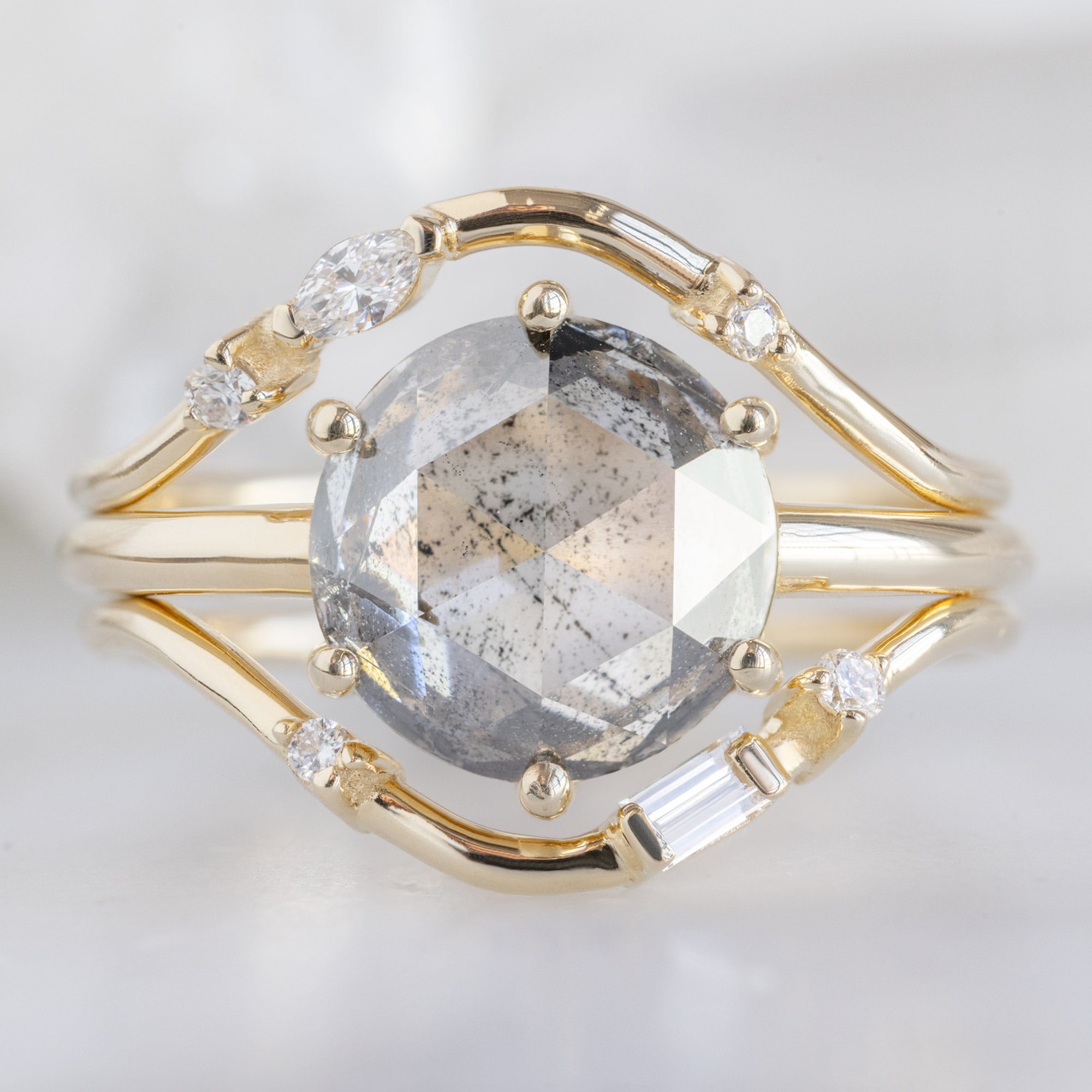 The Rose Ring | 2.55ct Round Lab Grown Salt and Pepper Diamond in 14K Yellow Gold
