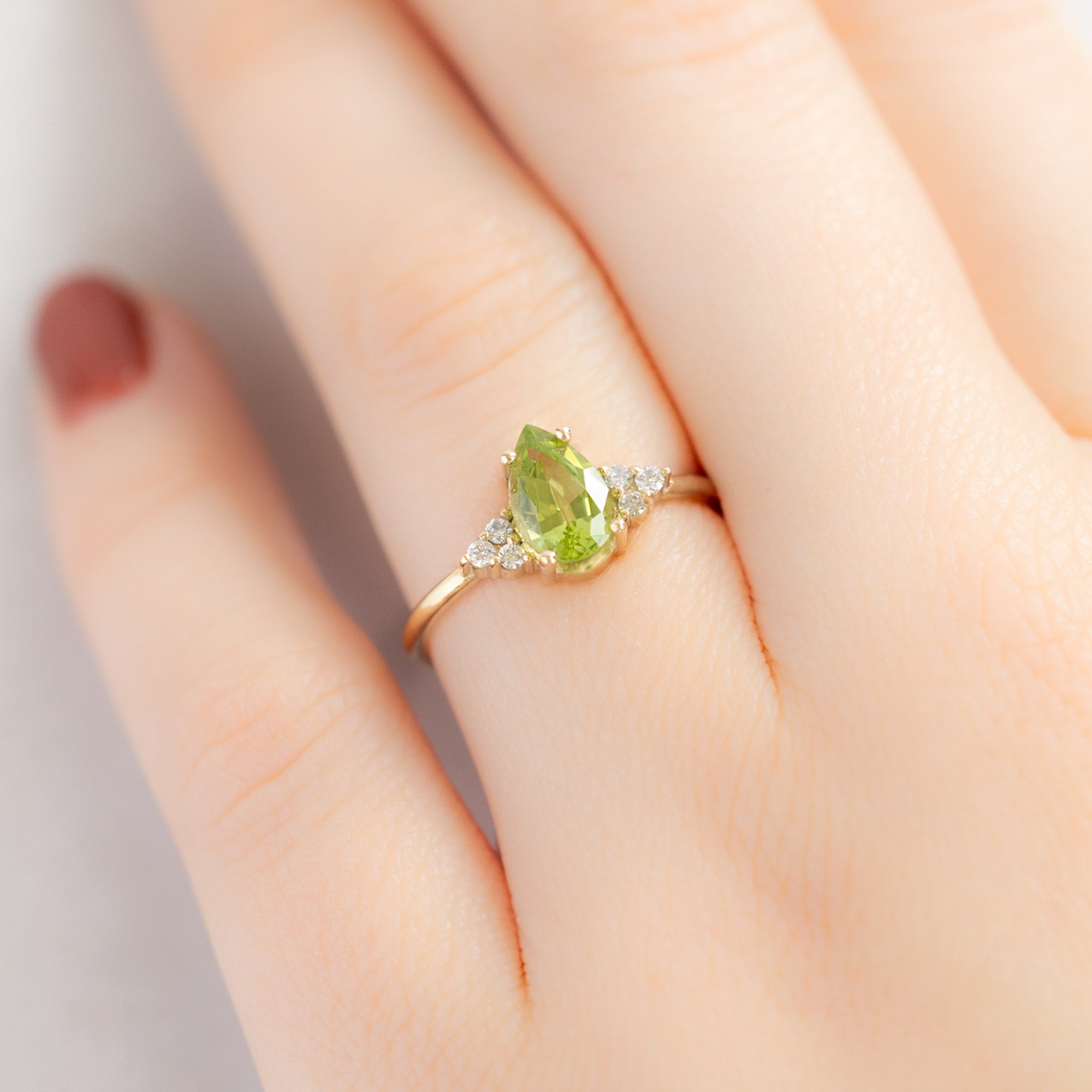 The Ivy Ring | 0.73ct Pear Peridot in 14K Yellow Gold