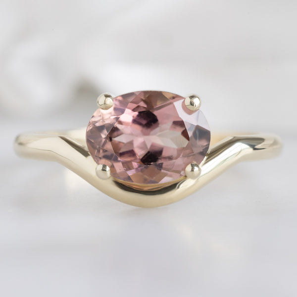 The Wave Ring | 1.35ct Oval Pink Tourmaline in 14k Yellow Gold