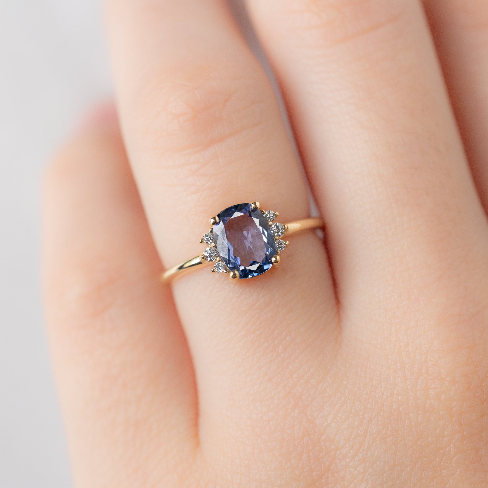 Alexis Russell  Engagement Rings The Sunflower Ring | 1.02ct Cushion Cut Tanzanite in 14K Yellow Gold