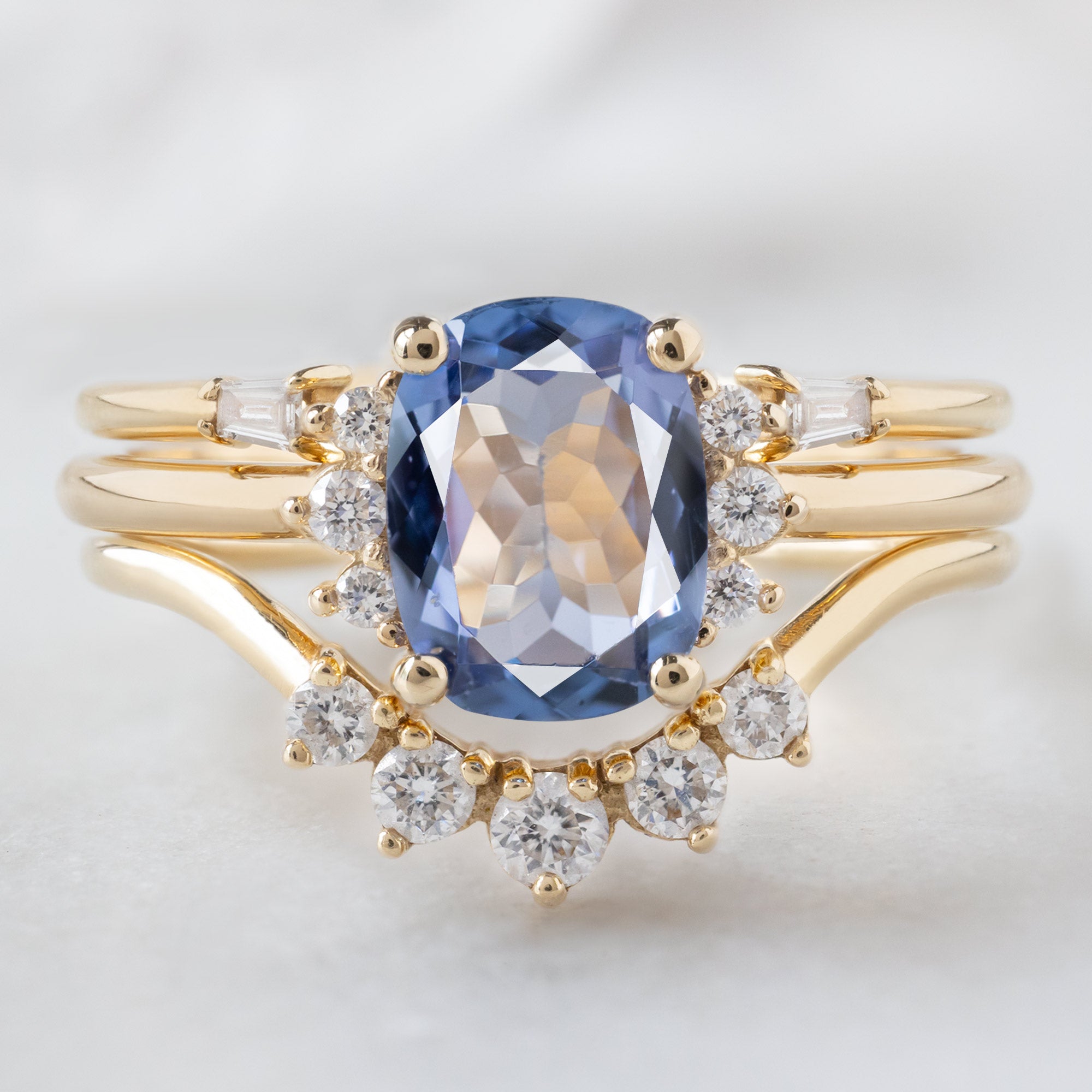 Alexis Russell  Engagement Rings The Sunflower Ring | 1.02ct Cushion Cut Tanzanite in 14K Yellow Gold