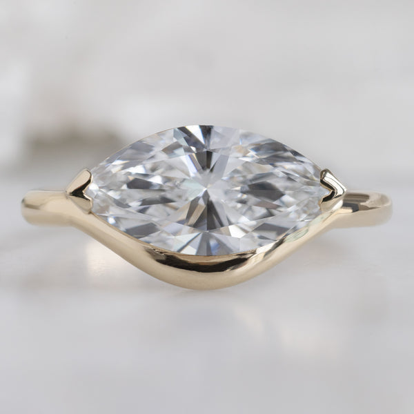 The Wave Ring with a 1.50ct Marquise Lab Grown White Diamond in 14K Yellow Gold