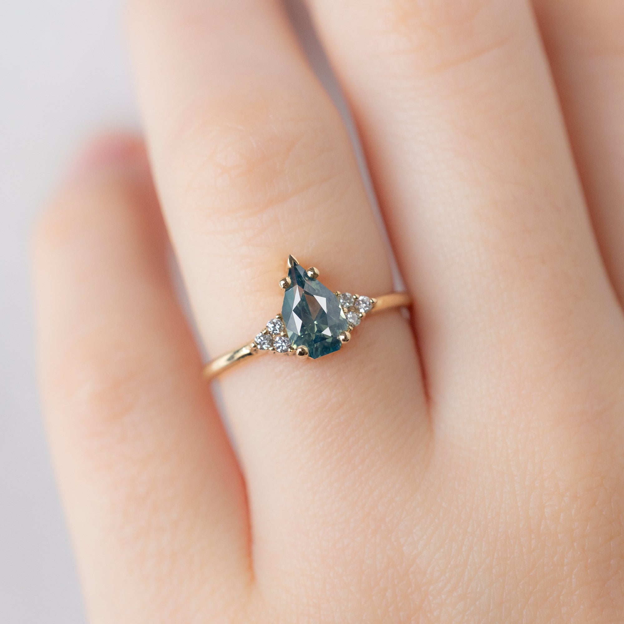 The Ivy Ring with a 1.07ct Geometric Montana Bicolor Sapphire in 14K Yellow Gold on Model