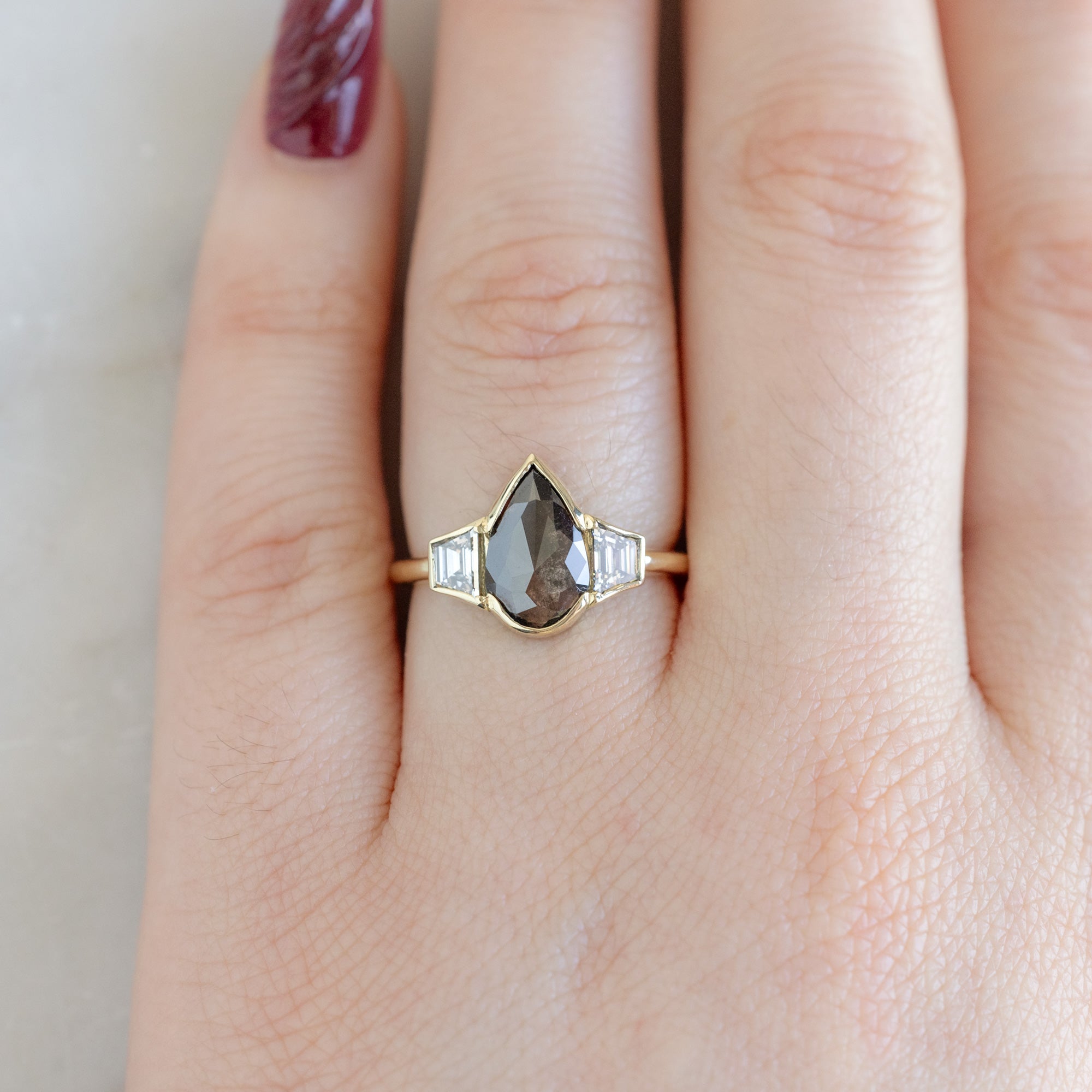 Alexis Russell  Engagement Rings The Luxe Jade Ring | 1.29ct Lab Grown Pear Salt and Pepper Diamond