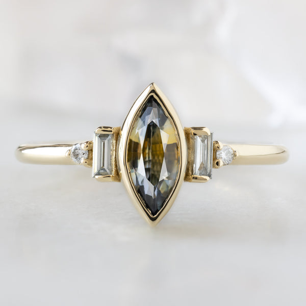 Alexis Russell  Engagement Rings The Watercolor Primrose Ring | .80ct Marquise Parti Sapphire in 14K Yellow Gold