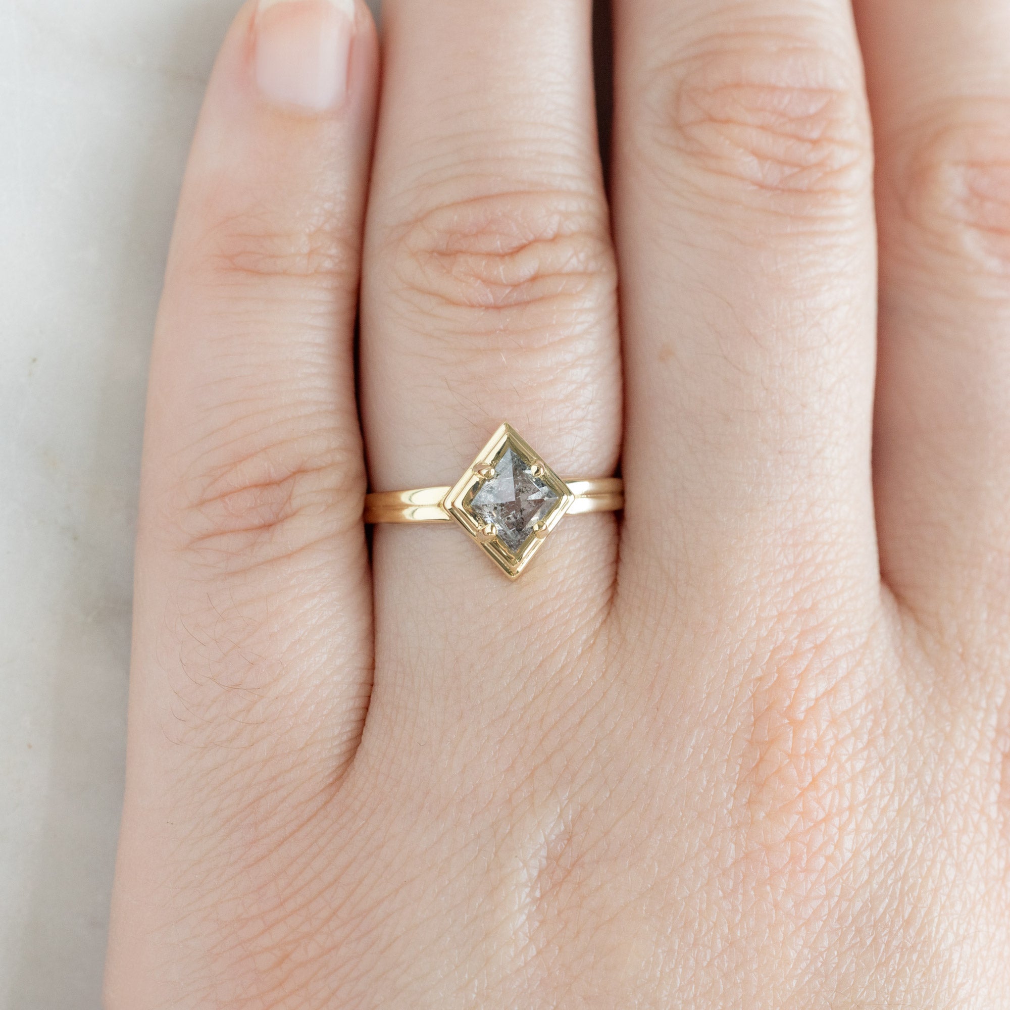 Alexis Russell  Engagement Rings The Stratum Ring | with a .78ct Kite Salt and Pepper Diamond in 14K Yellow Gold