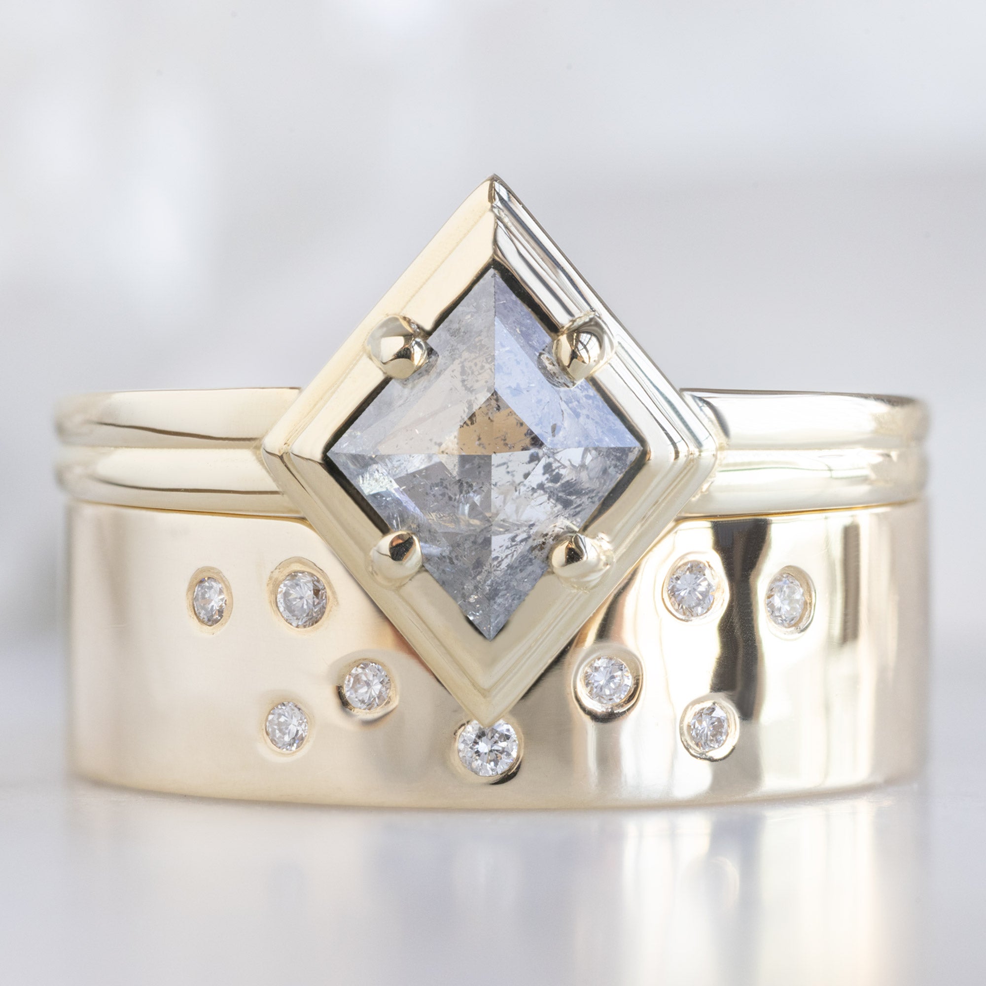 Alexis Russell  Engagement Rings The Stratum Ring | with a .78ct Kite Salt and Pepper Diamond in 14K Yellow Gold