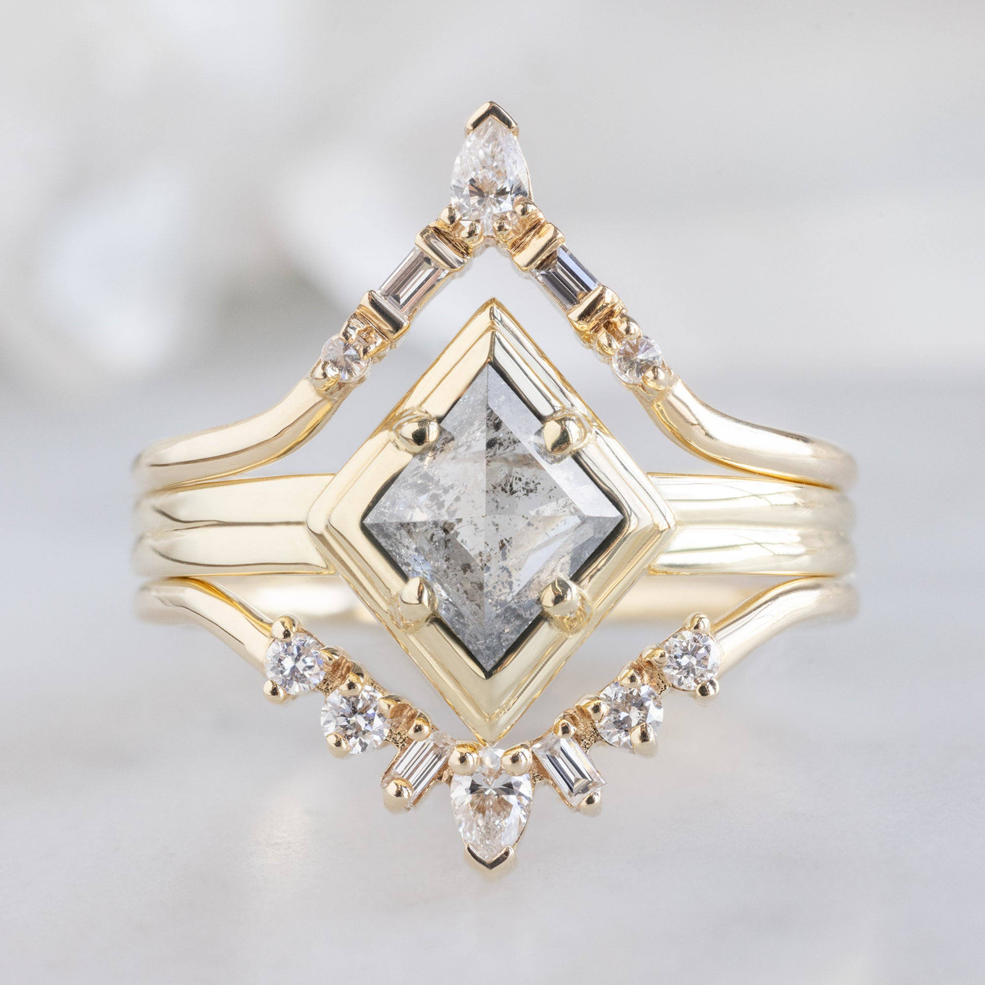 buy:white-diamond-tiara-stacking-band-14k-or-18k-yellow-gold,the-stratum-ring-with-a-78ct-kite-salt-and-pepper-diamond-in-14k-yellow-gold,geometric-white-diamond-sunburst-stacking-band-14k-or-18k-yellow-gold