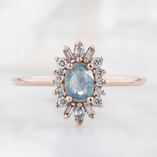 Alexis Russell Engagement Rings The Camellia Ring | 0.63ct Oval Montana Sapphire in 14K Rose Gold