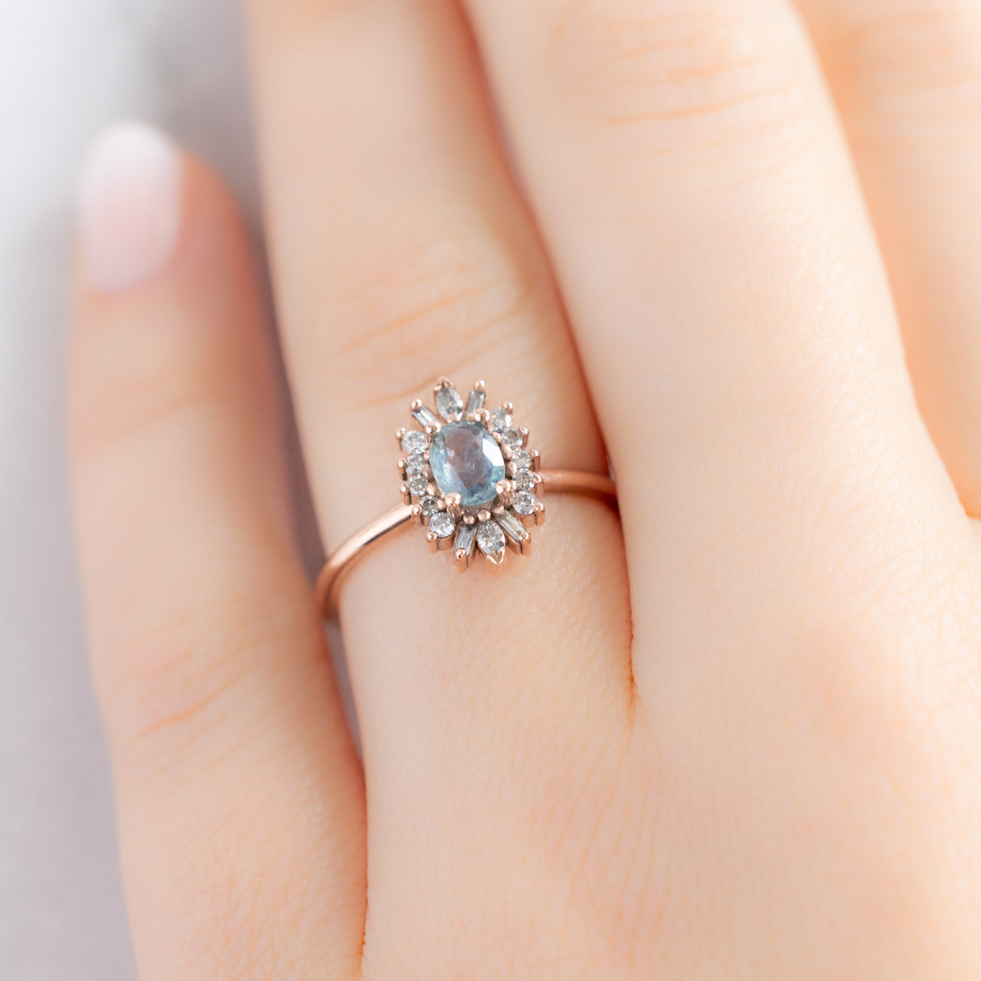 The Camellia Ring | 0.63ct Oval Montana Sapphire in 14K Rose Gold