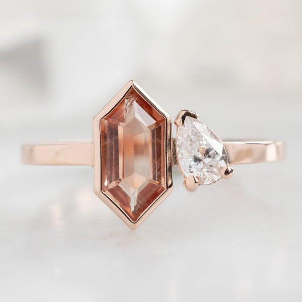 The You and Me Ring | 0.60ct Hexagon Oregon Sunstone in 14K Rose