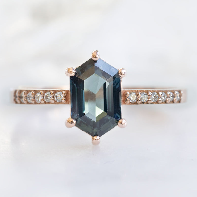 The Willow Ring 1.20ct Hexagon Blue Sapphire in 14K Rose Gold Alexis Russell
