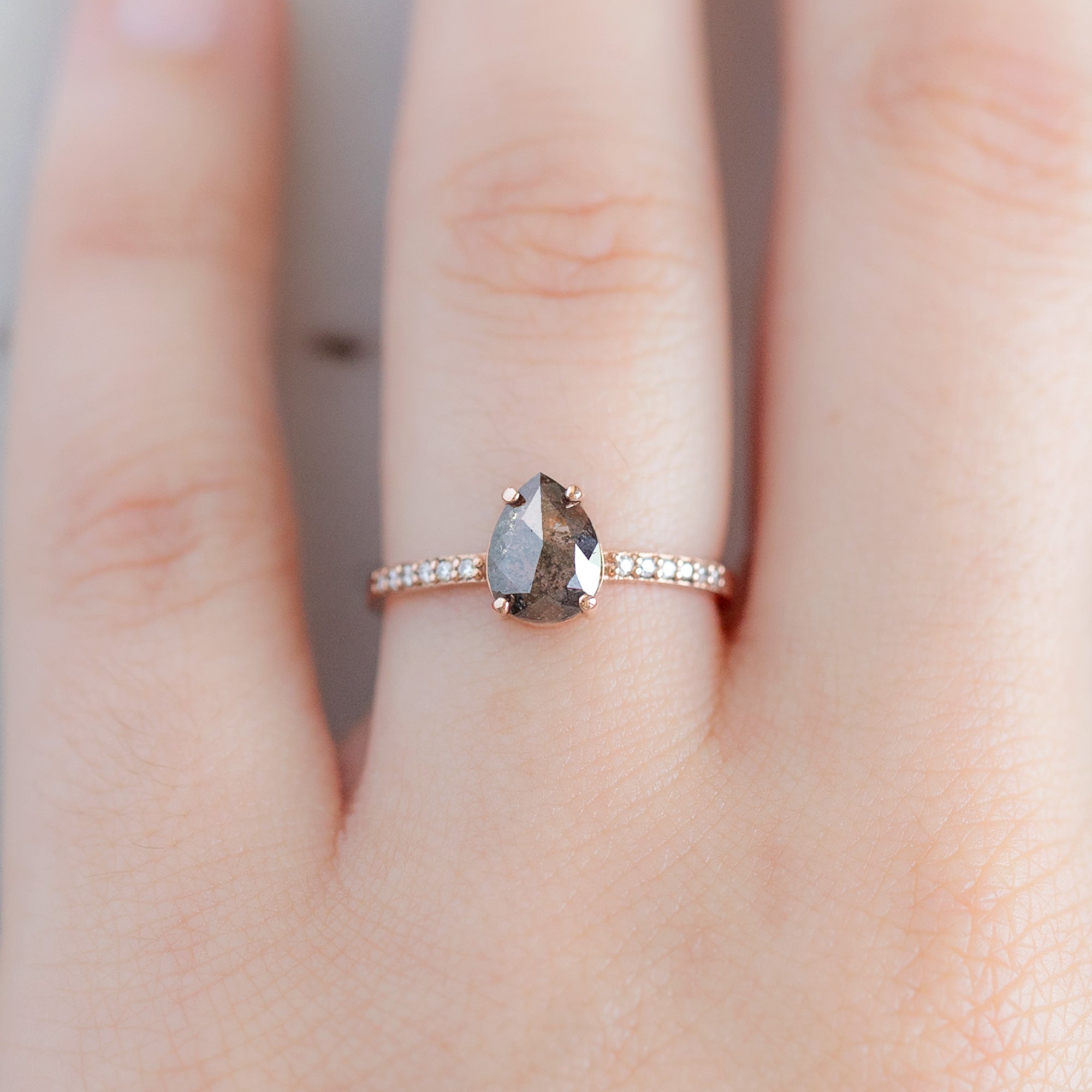 The Willow Ring | 0.99ct Pear Black Diamond in 14K Rose Gold