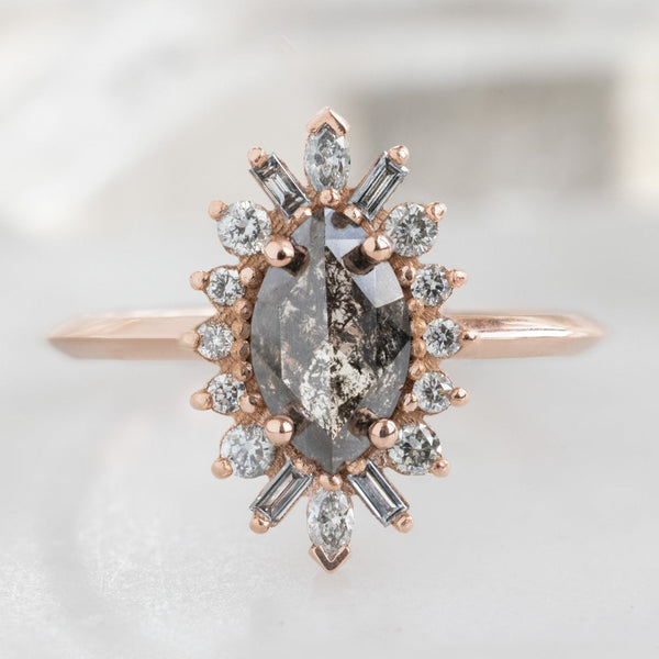 Alexis Russell Engagement Rings The Camellia Ring | 0.85ct Marquise Salt and Pepper Diamond in 14K Rose Gold