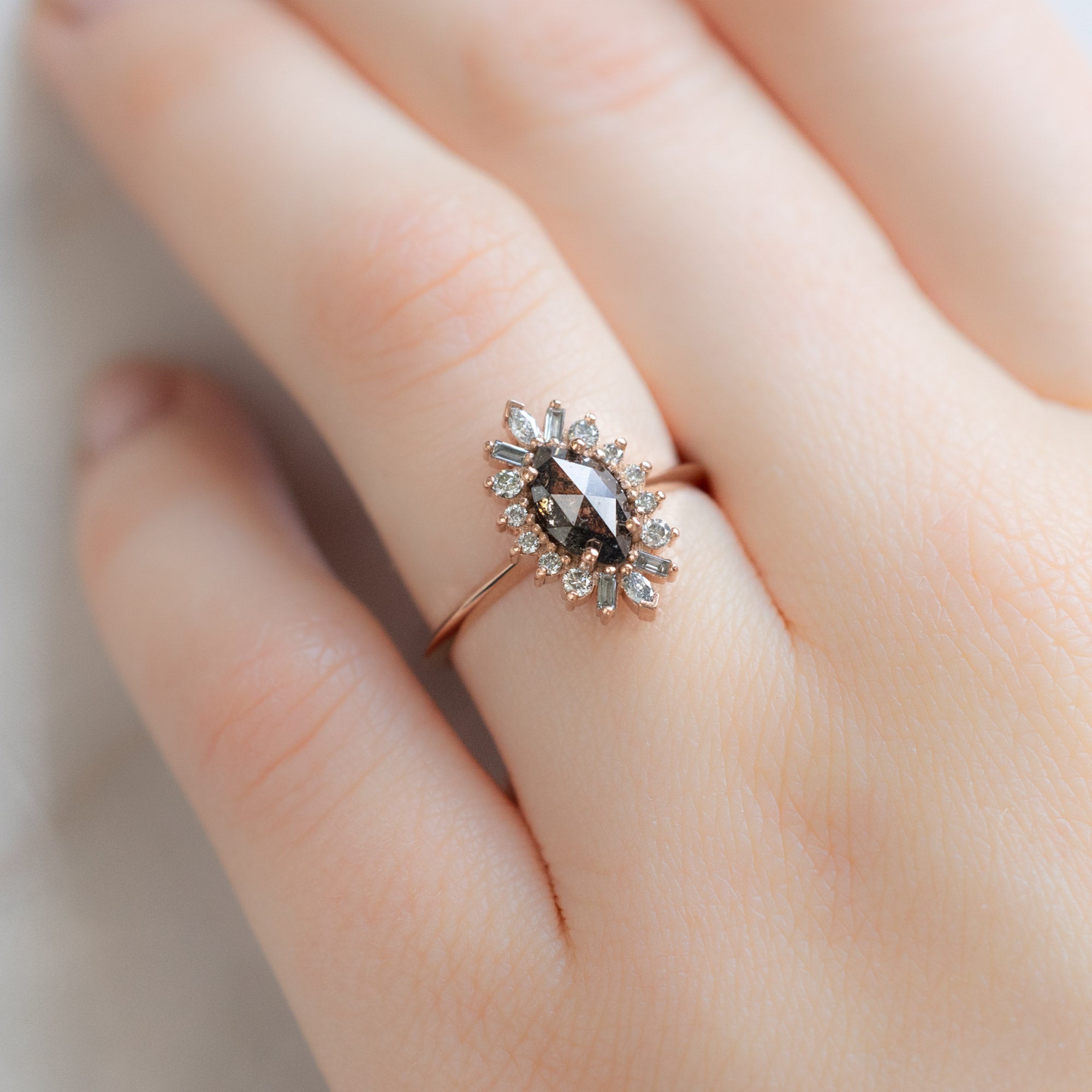 The Camellia Ring | 0.85ct Marquise Black Diamond in 14K Rose Gold