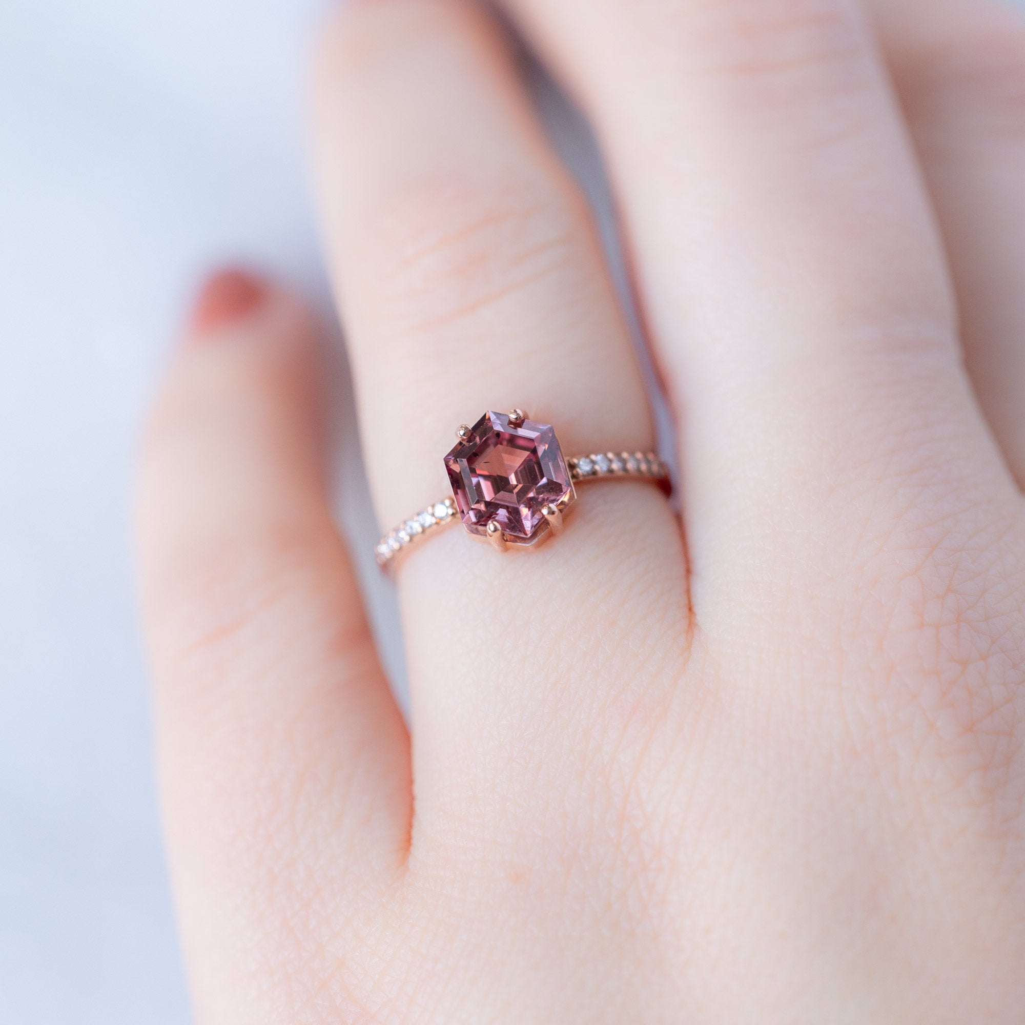 The Willow Ring | 1.88ct Hexagon Cut Garnet in 14K Rose Gold