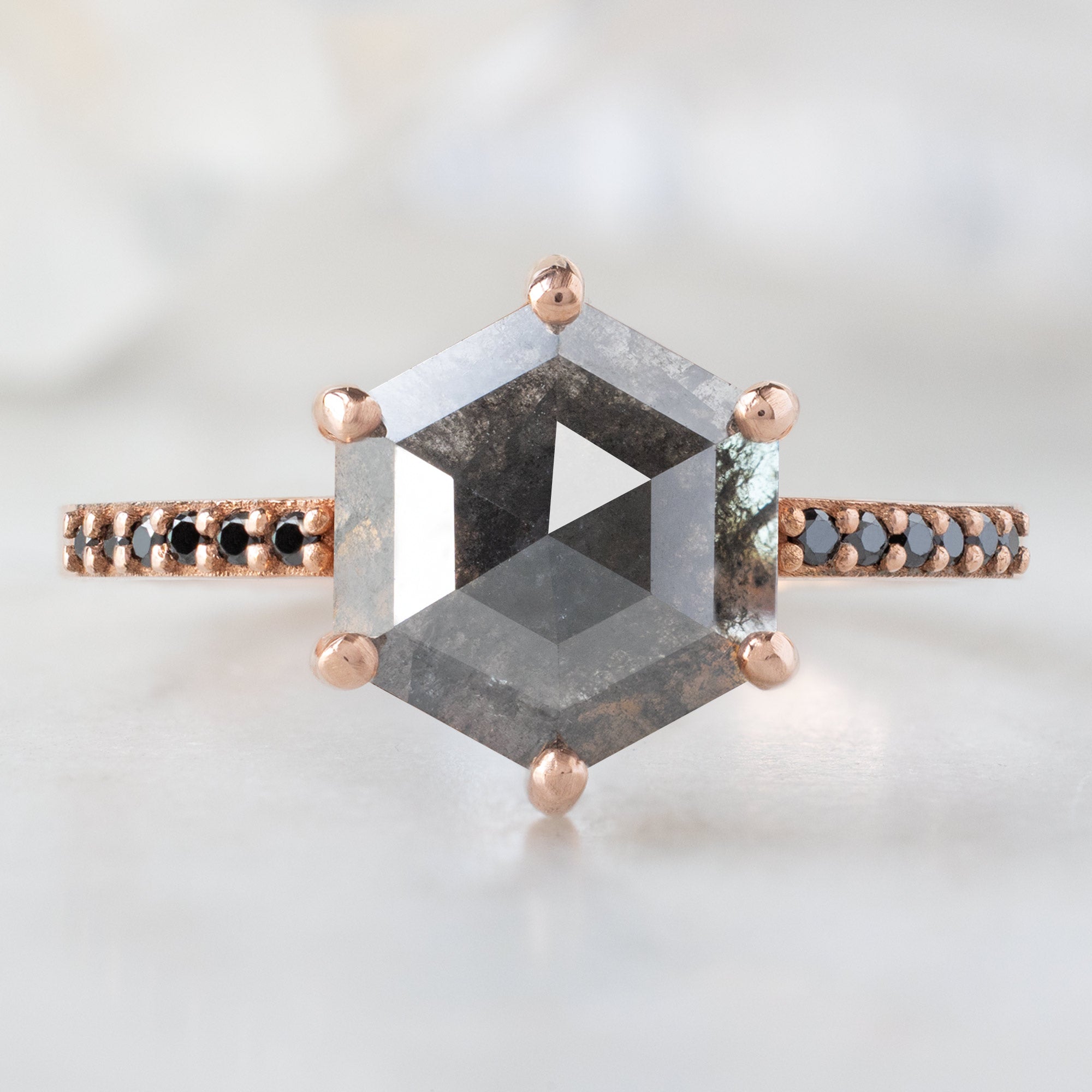 The Willow Ring | 1.64ct Hexagonal Black Diamond in 14K Rose Gold