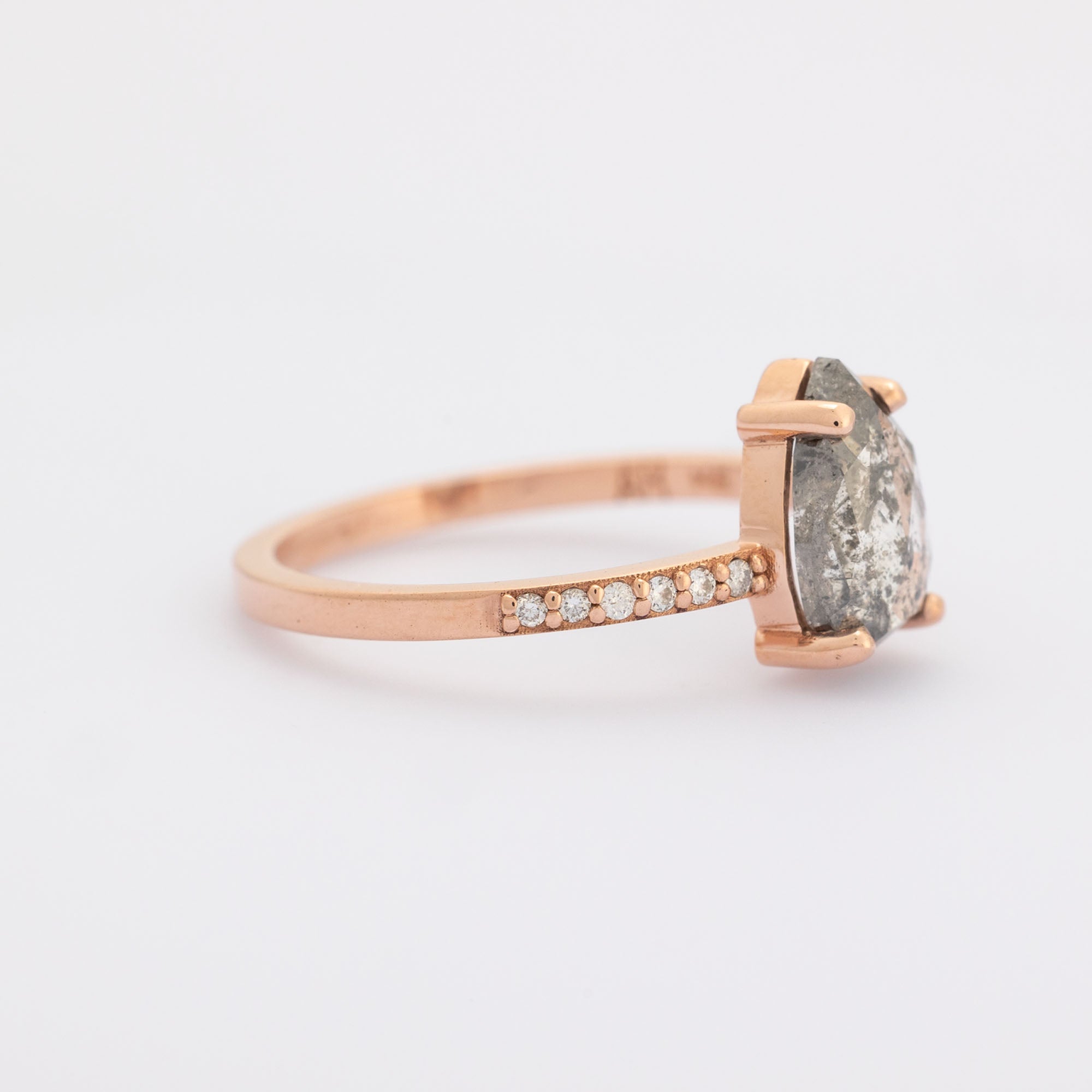 The Willow Ring | 1.38ct Pear Salt and Pepper Diamond in 14K Rose 