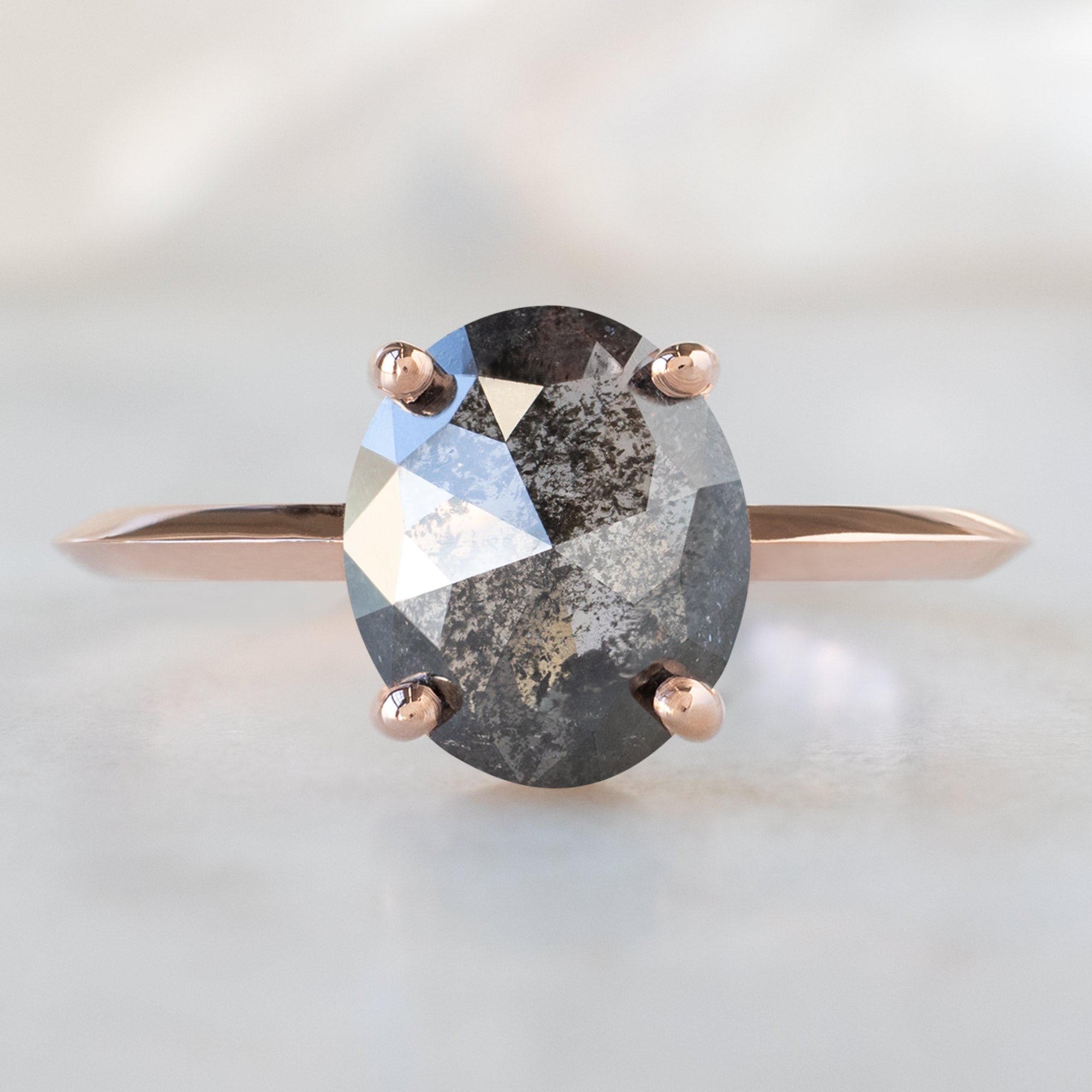 The Bryn Ring | 1.53ct Oval Salt and Pepper Diamond in 14K Rose Gold