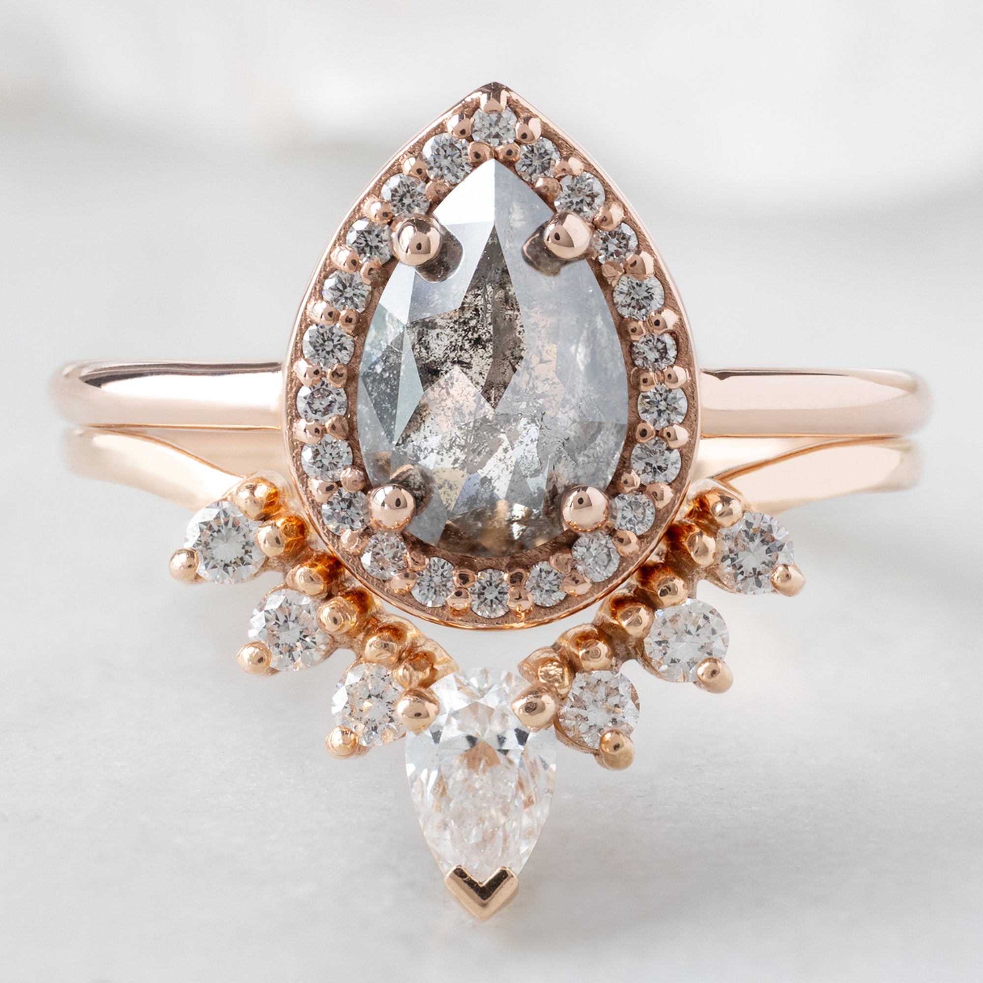 The Dahlia Ring | 1.09ct Pear Salt and Pepper Diamond in 14K Rose Gold