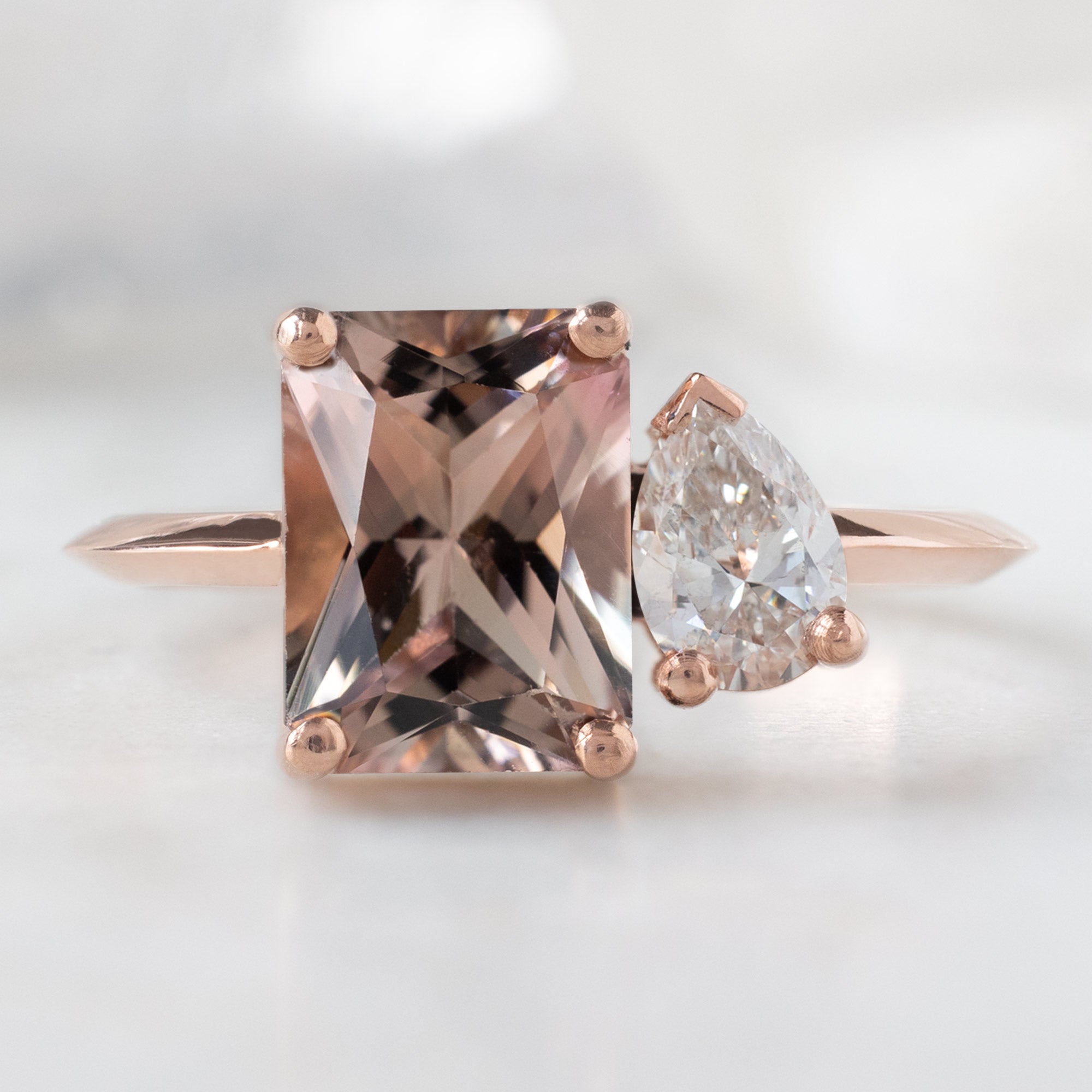 The You & Me Ring | 1.52ct Emerald Cut Bicolor Tourmaline in 14K Rose Gold