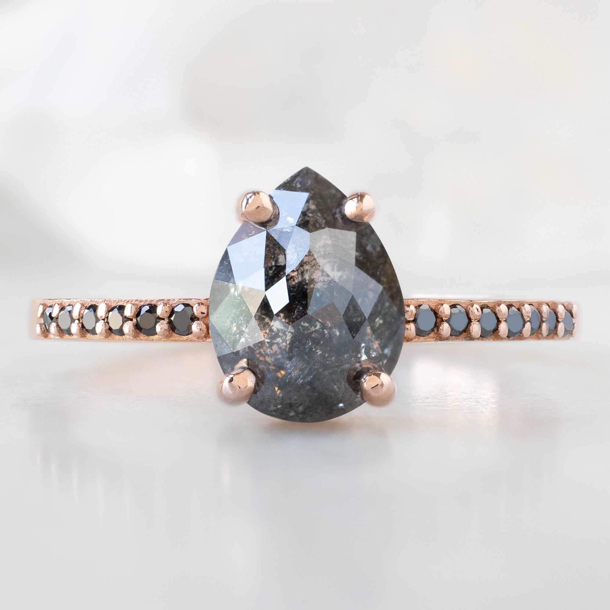 The Willow Ring | 1.59ct Pear Black Diamond in 14K Rose Gold