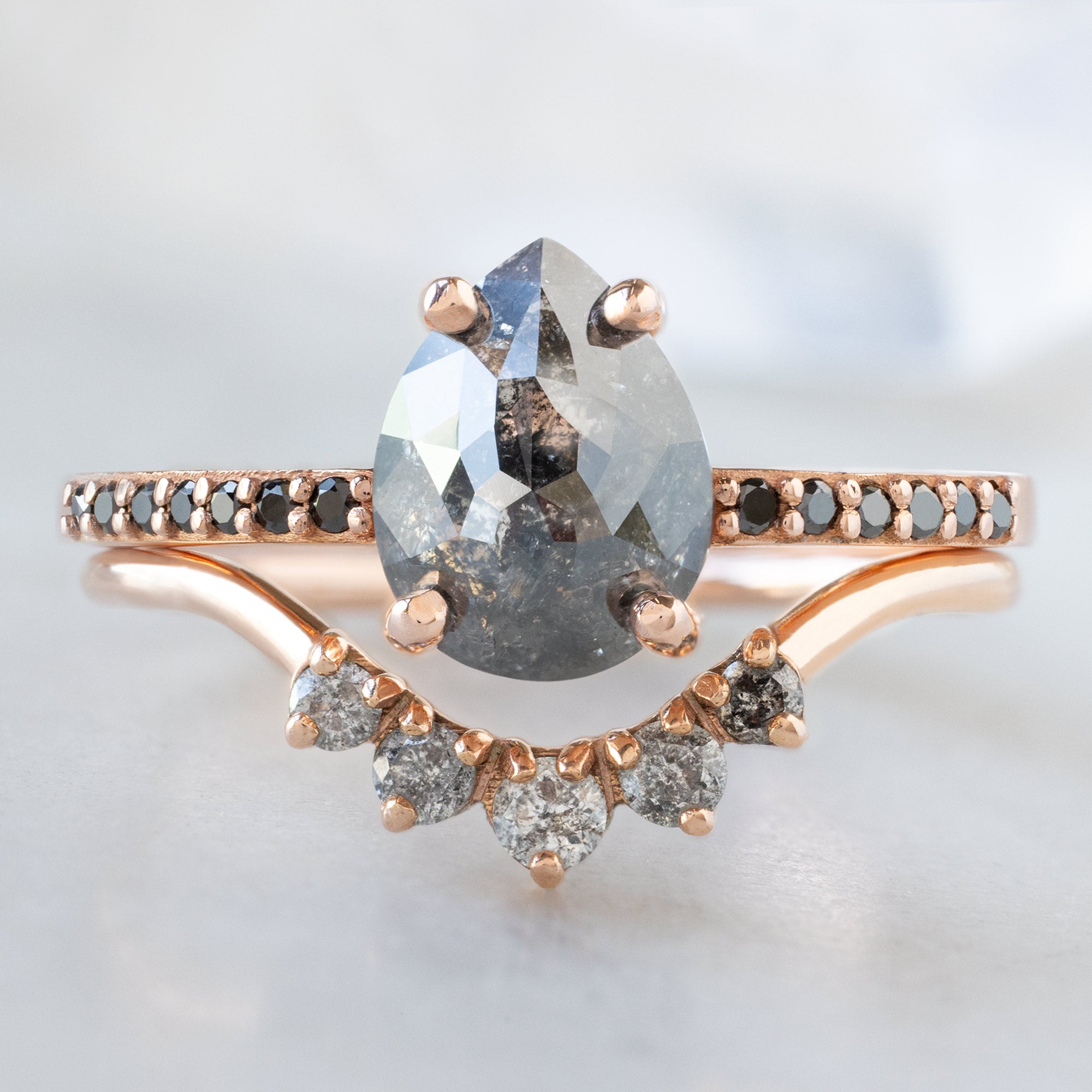 The Willow Ring | 1.59ct Pear Black Diamond in 14K Rose Gold
