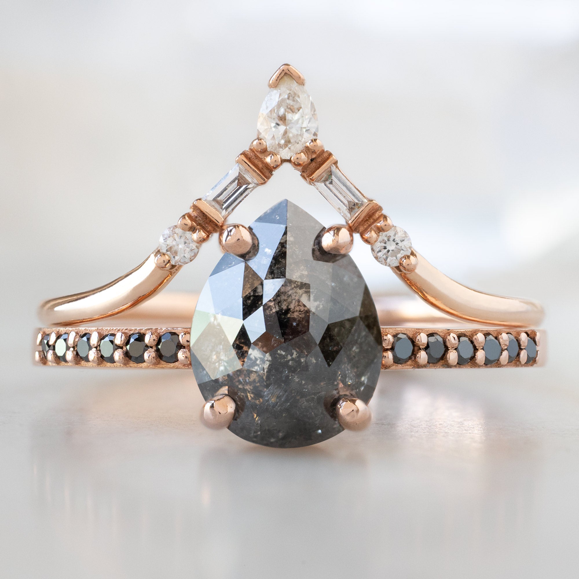 The Willow Ring | 1.59ct Pear Black Diamond in 14K Rose Gold