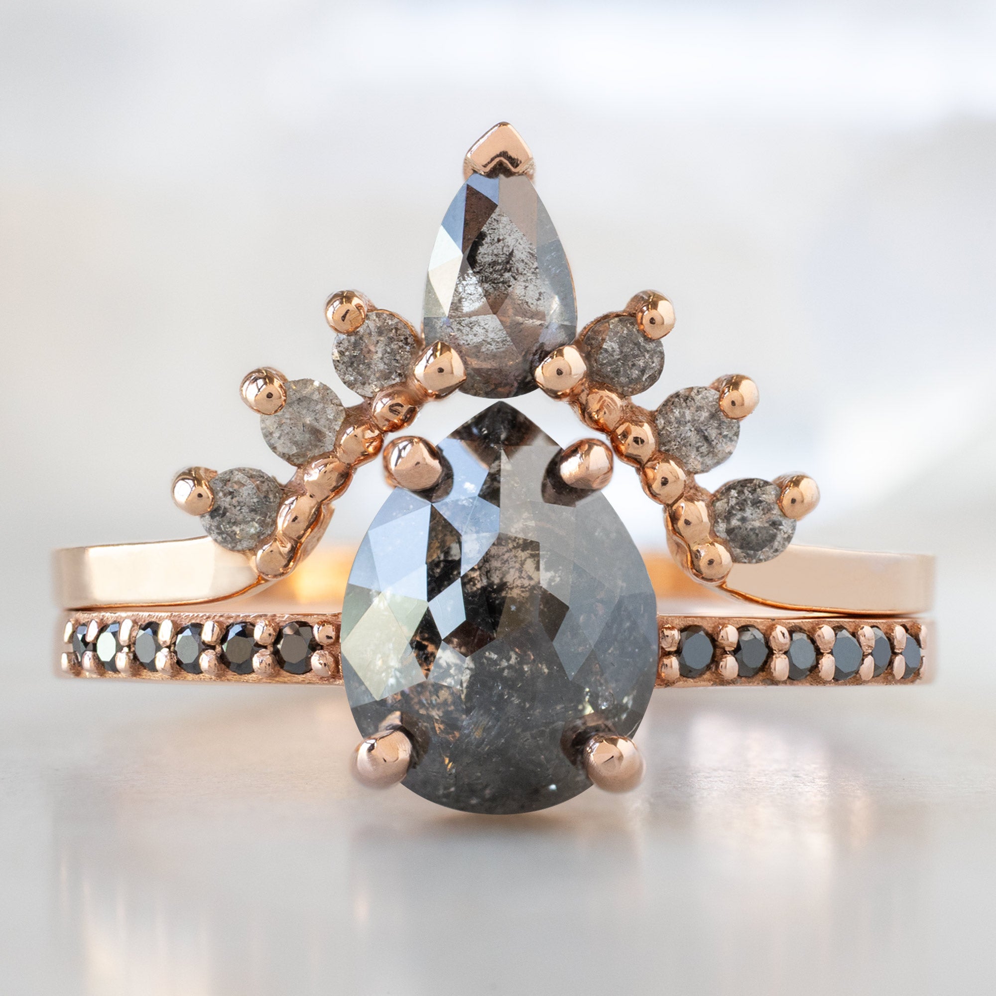 The Willow Ring | 1.59ct Pear Black Diamond in 14K Rose Gold